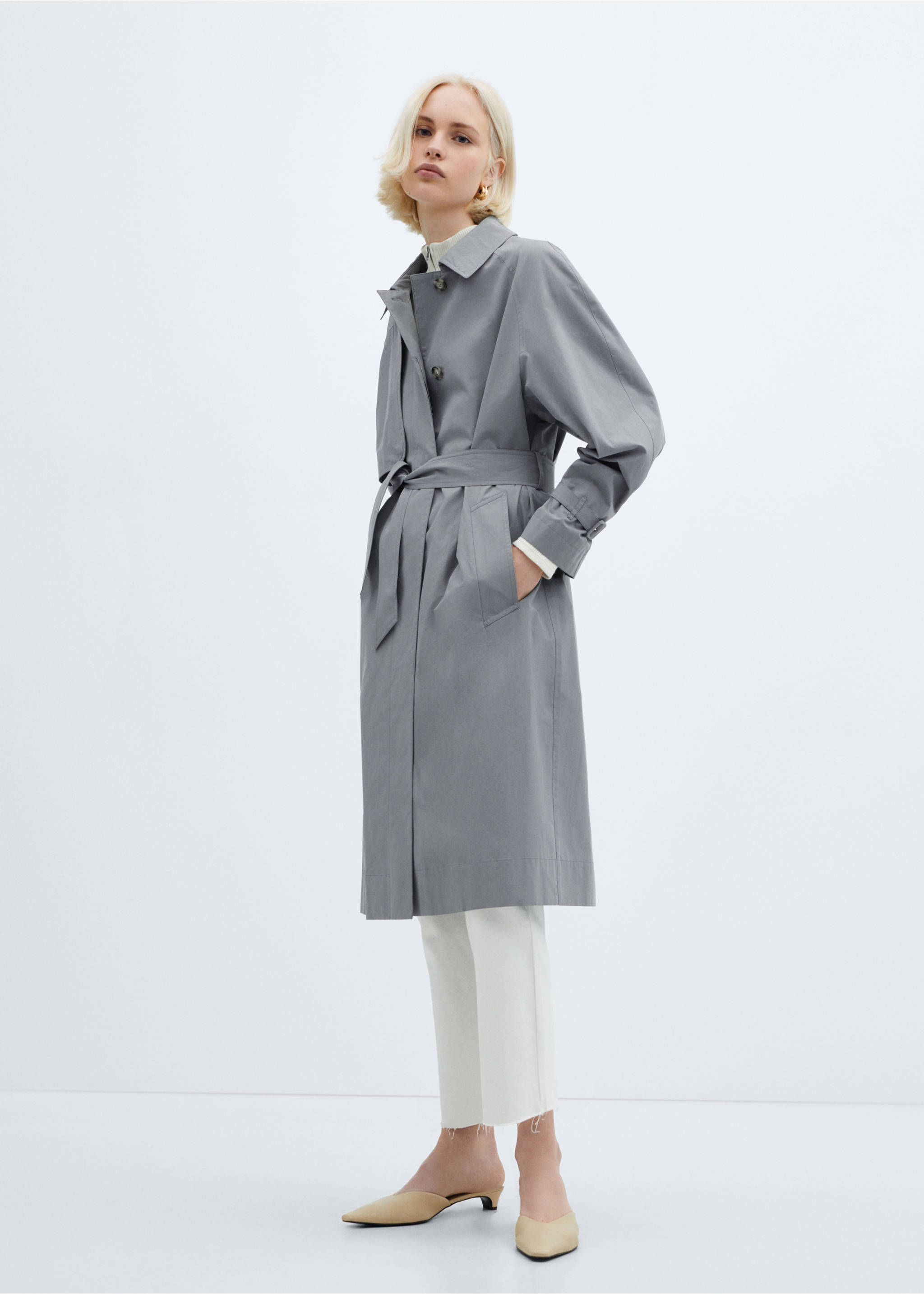 Cotton trench coat with belt - General plane, Blue. Ref: 67045729-00.