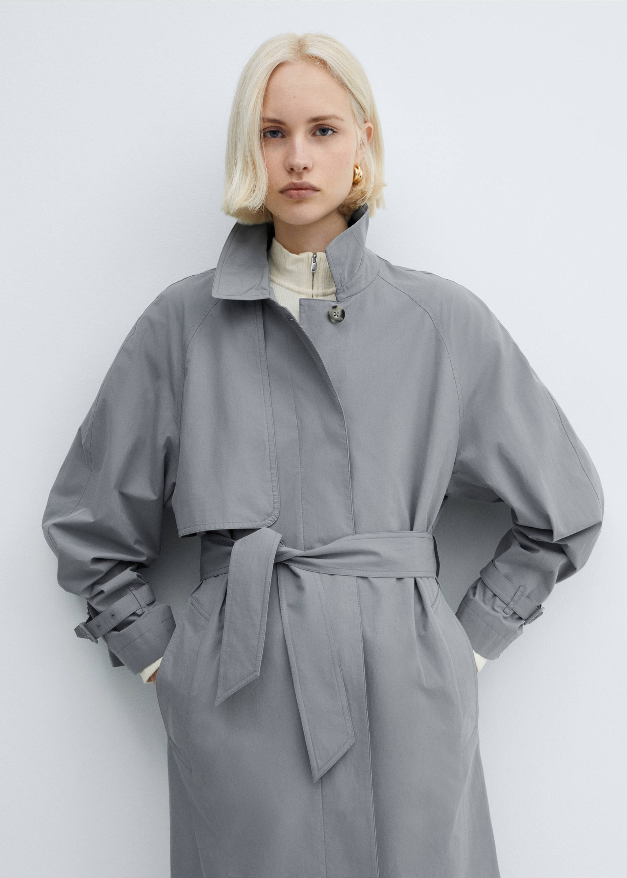 Cotton trench coat with belt - Medium plane, Blue. Ref: 67045729-00.