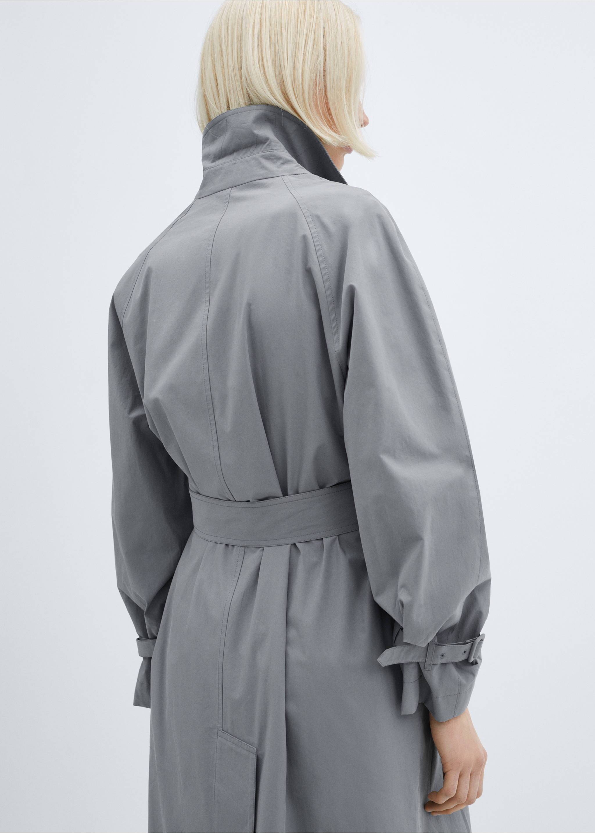 Cotton trench coat with belt - Details of the article 6, Blue. Ref: 67045729-00.