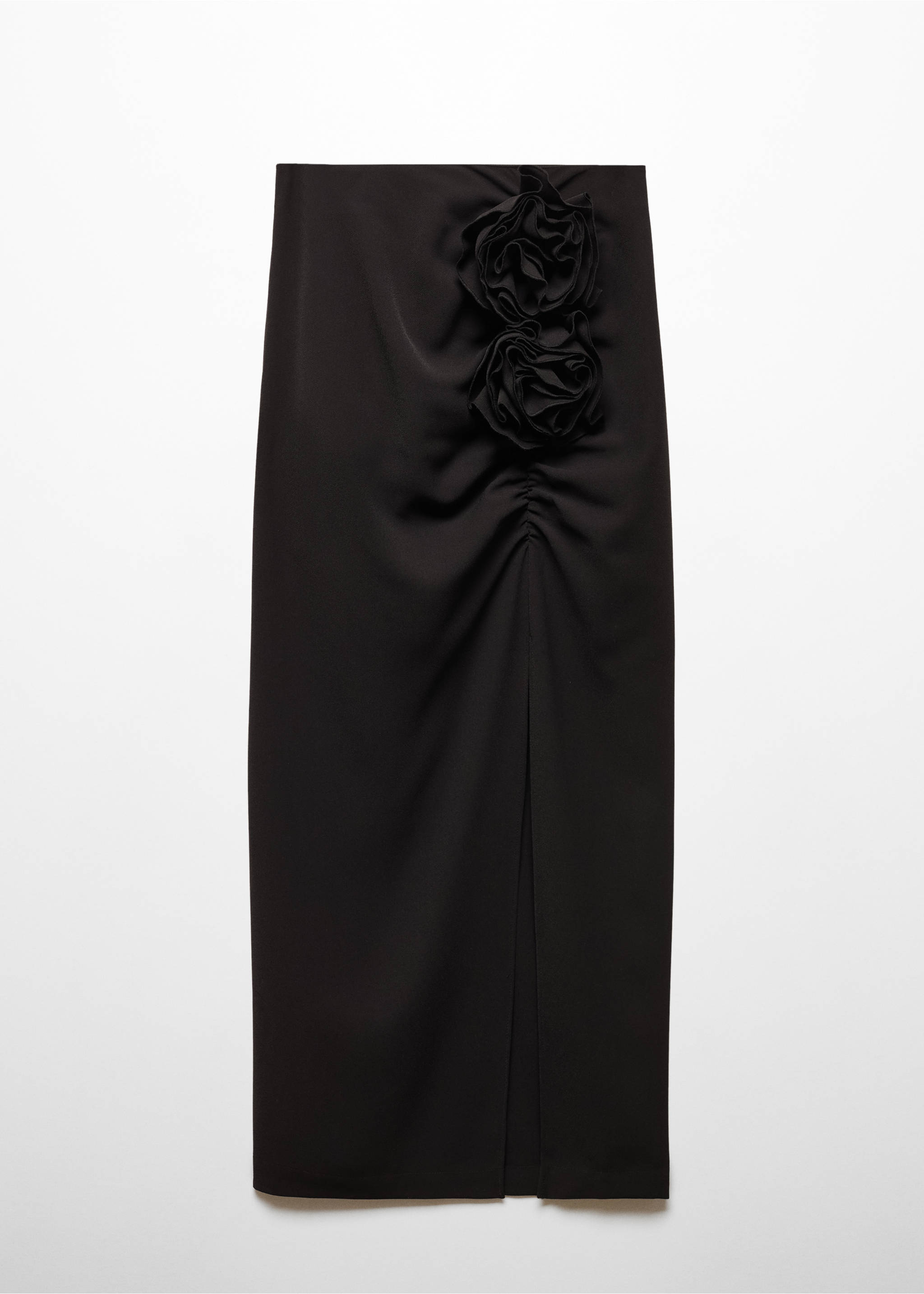 Skirt with slit and floral appliqué - Article without model, Black. Ref: 67045752-00.