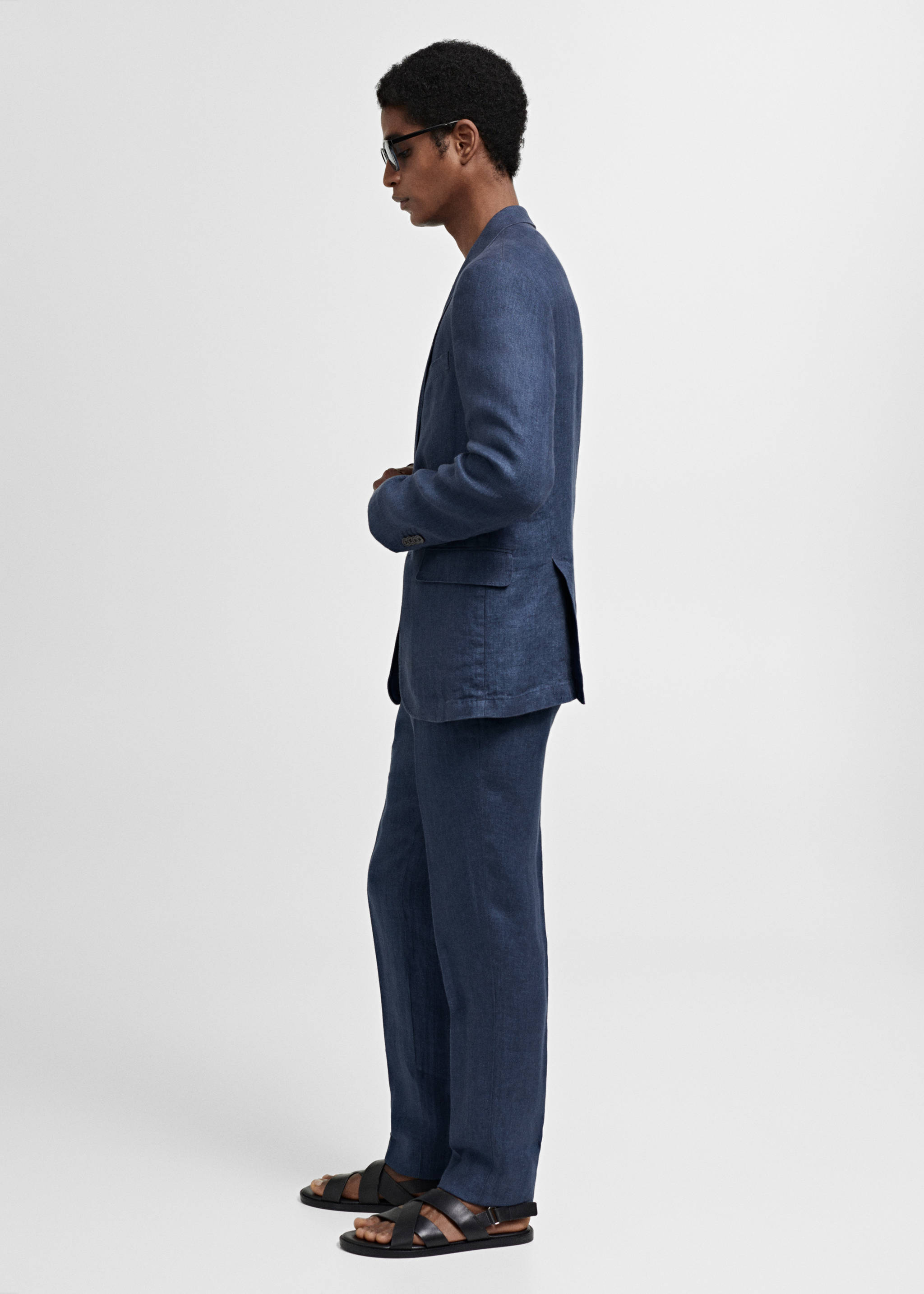 Slim-fit suit pants in 100% herringbone linen - Details of the article 2