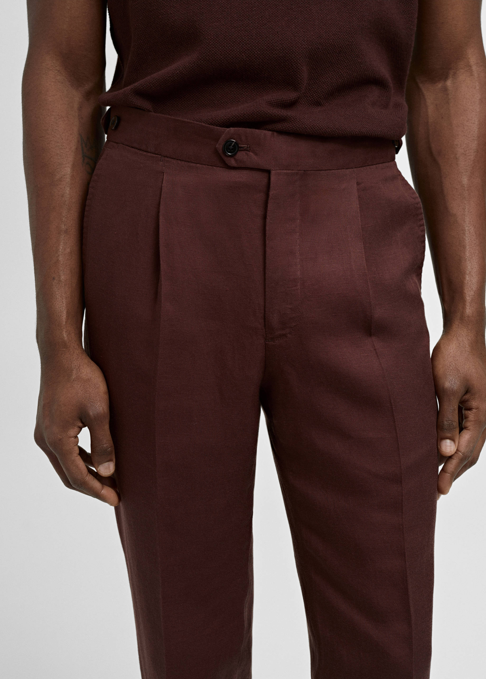 Slim Fit-Anzughose aus Leinen mit Bundfalten - Detail des Artikels 1