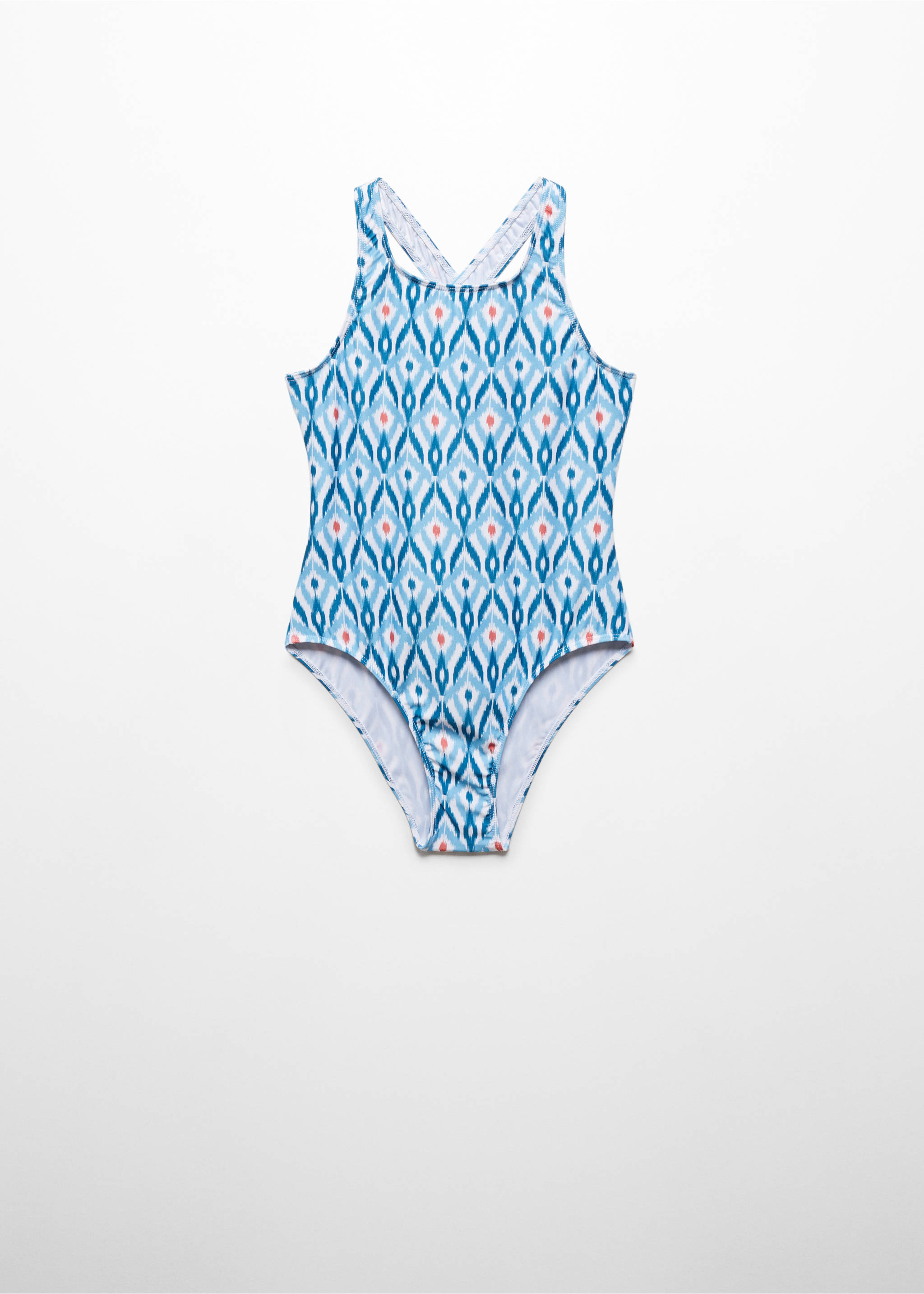 Gemusterter Badeanzug mit überkreuzten Trägern - Artikel ohne Model, Blau. Ref: 67046022-00.