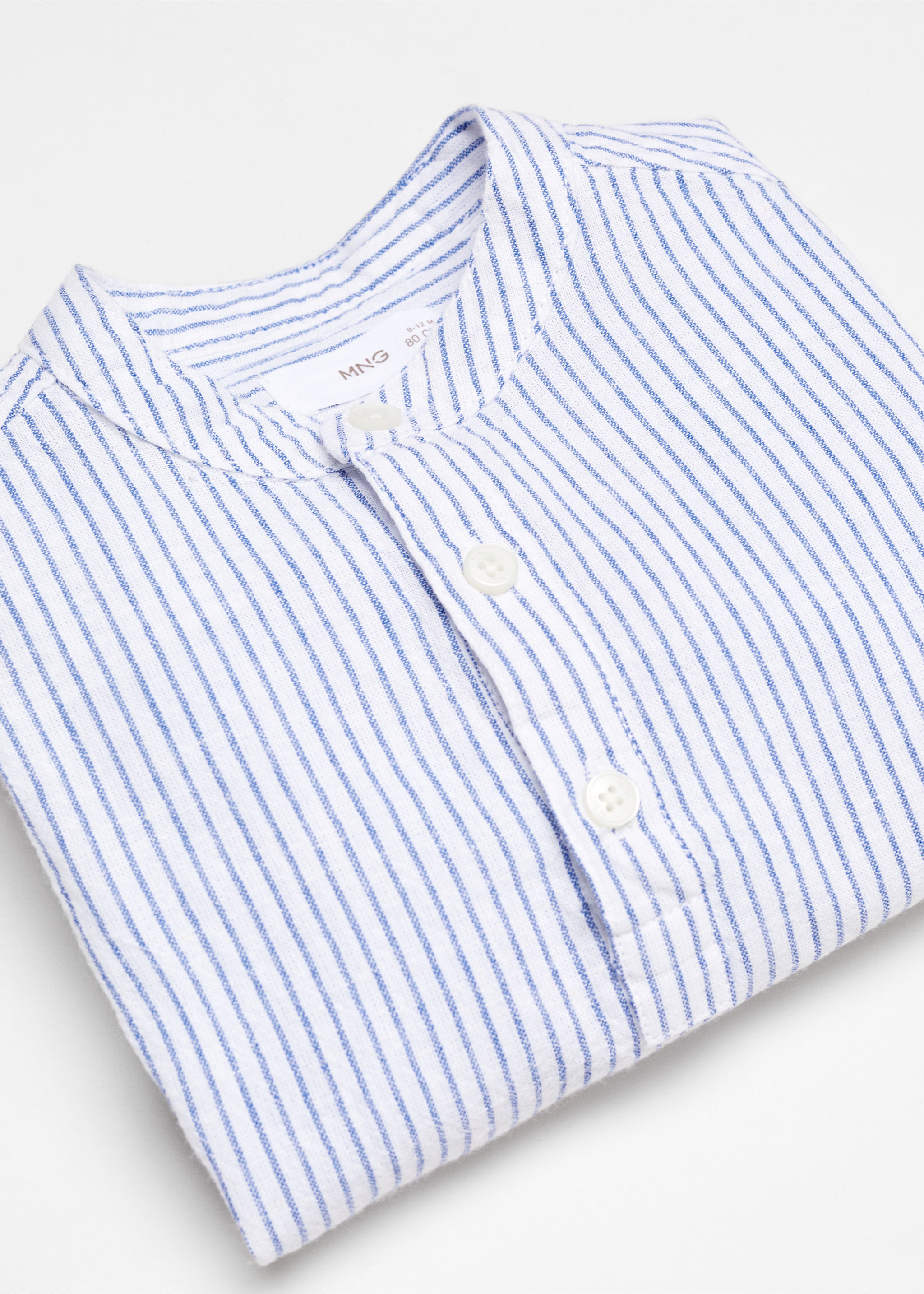 Striped mandarin-collar linen shirt - Details of the article 0