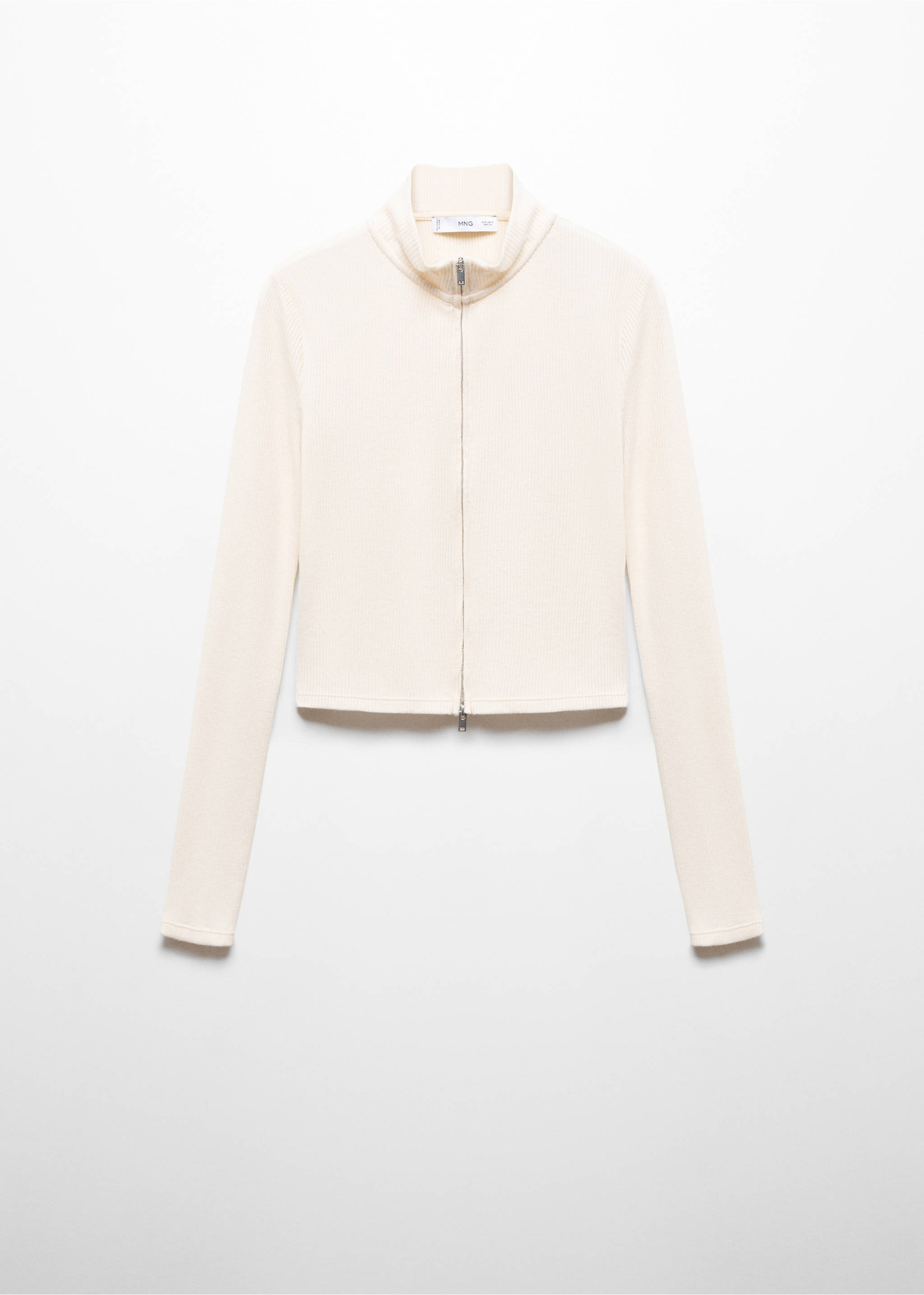 Cardigan mit halbhohem Kragen und Reißverschluss - Artikel ohne Model, Ecru. Ref: 67046030-00.
