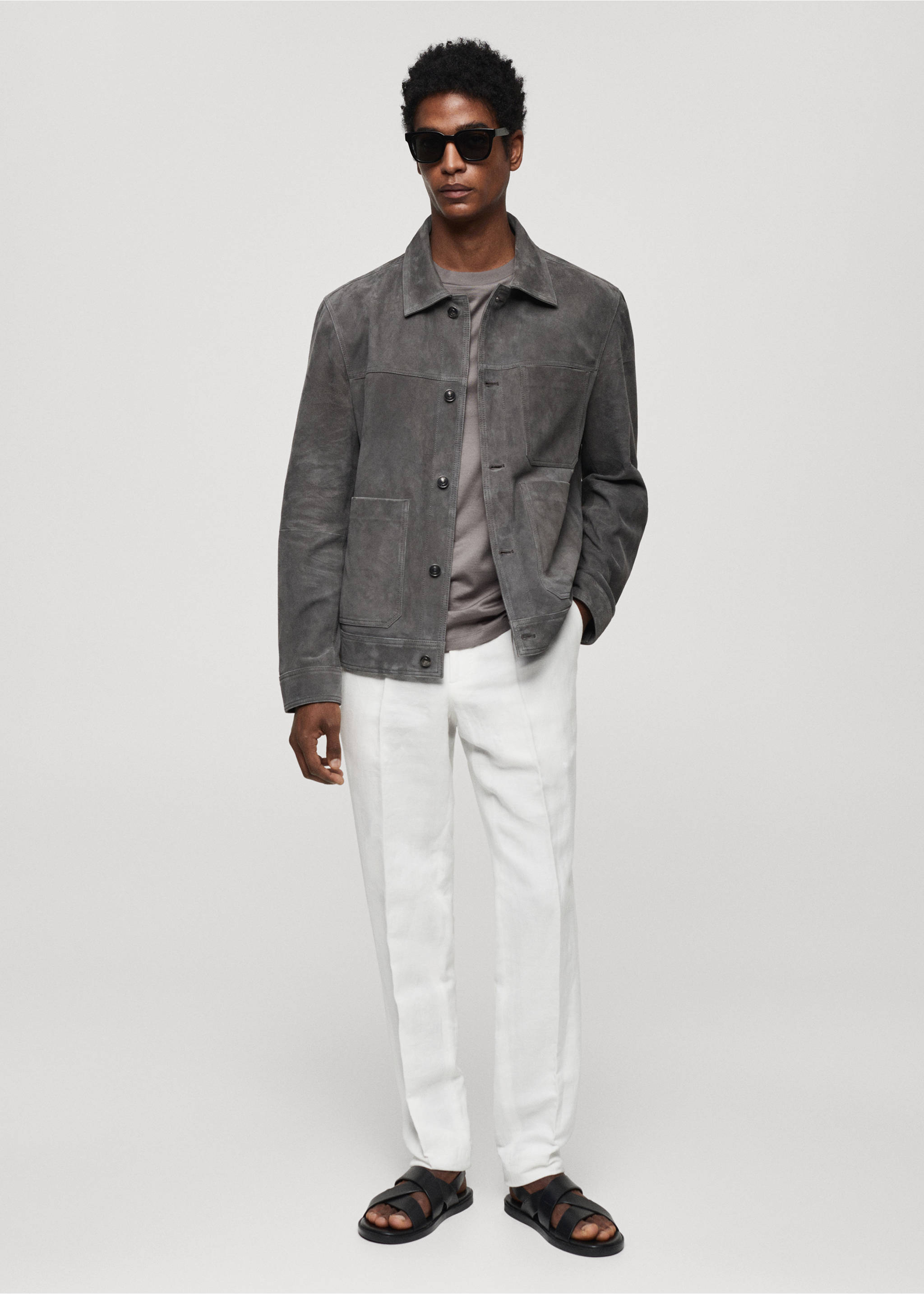 100% leather jacket with pockets - General plane, Grey. Ref: 67046311-00.