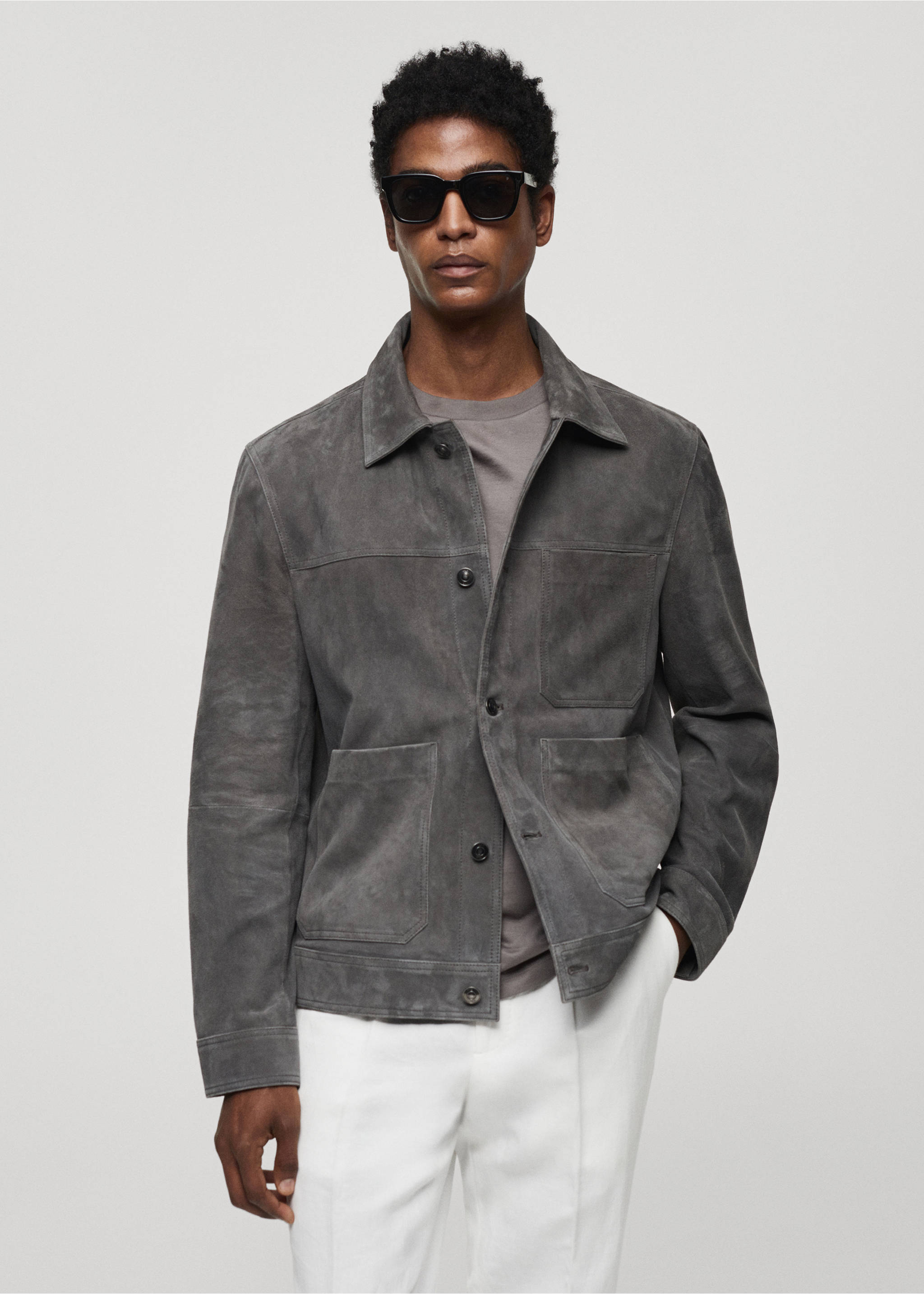 100% leather jacket with pockets - Medium plane, Grey. Ref: 67046311-00.