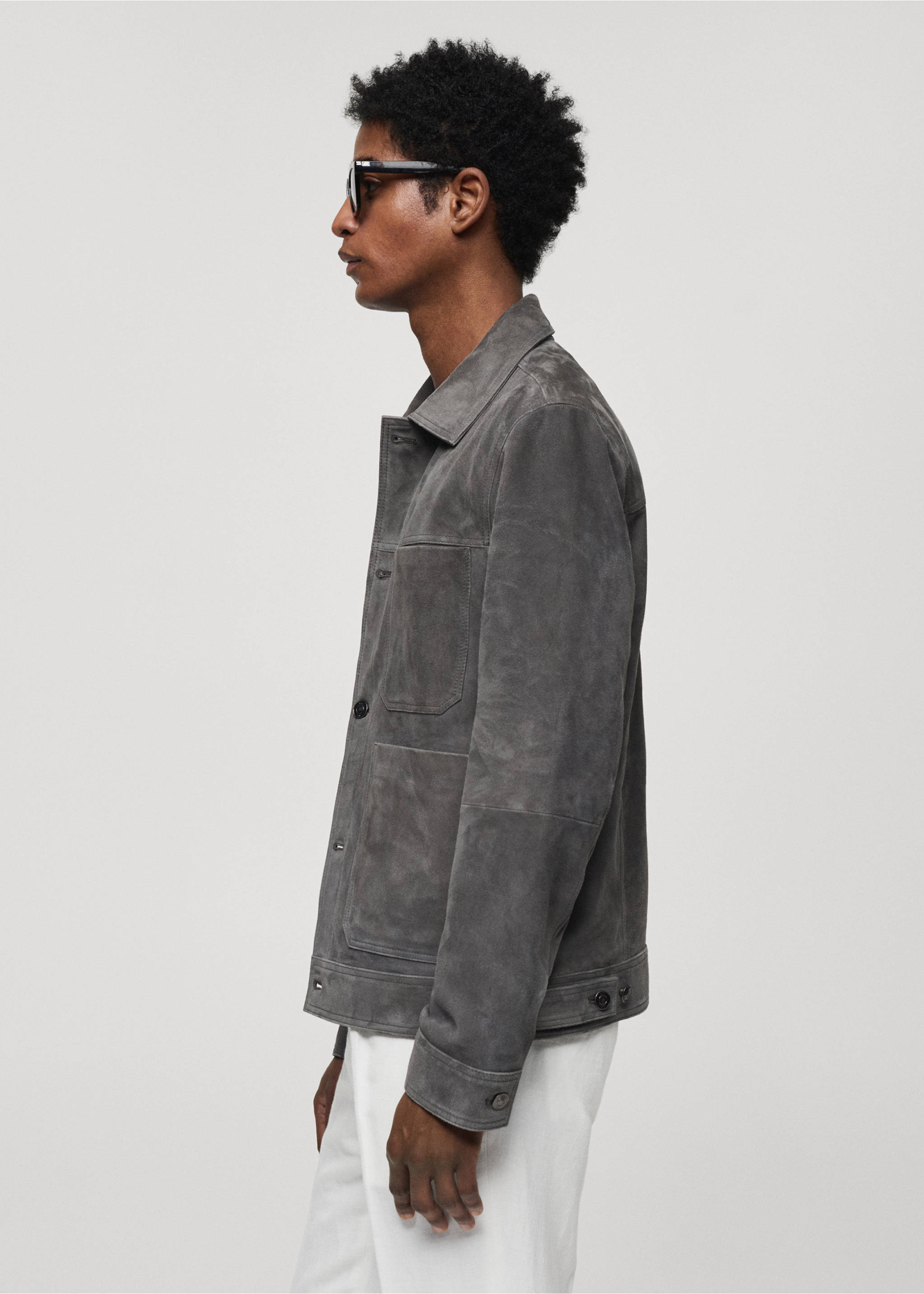 100% leather jacket with pockets - Details of the article 2, Grey. Ref: 67046311-00.