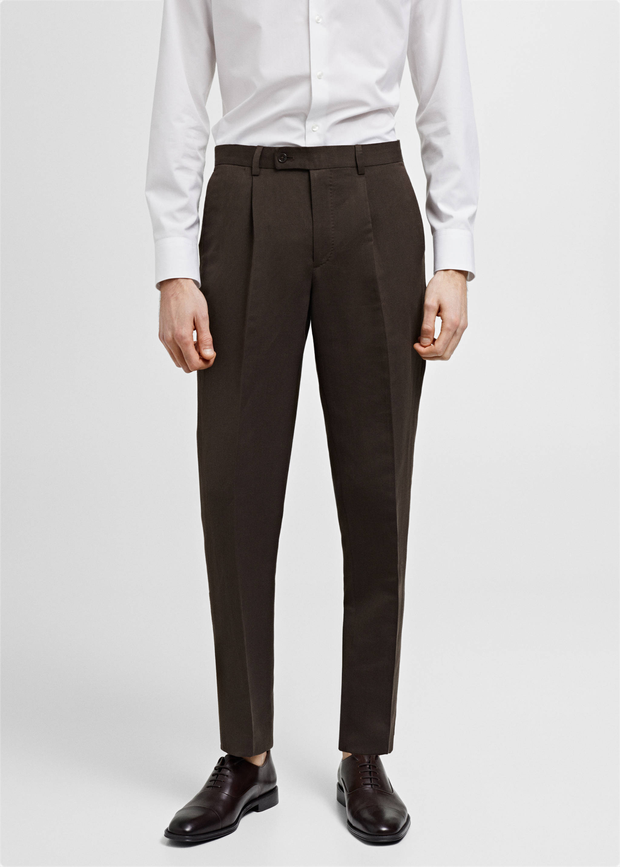 Slim-fit cotton and linen suit trousers - Medium plane