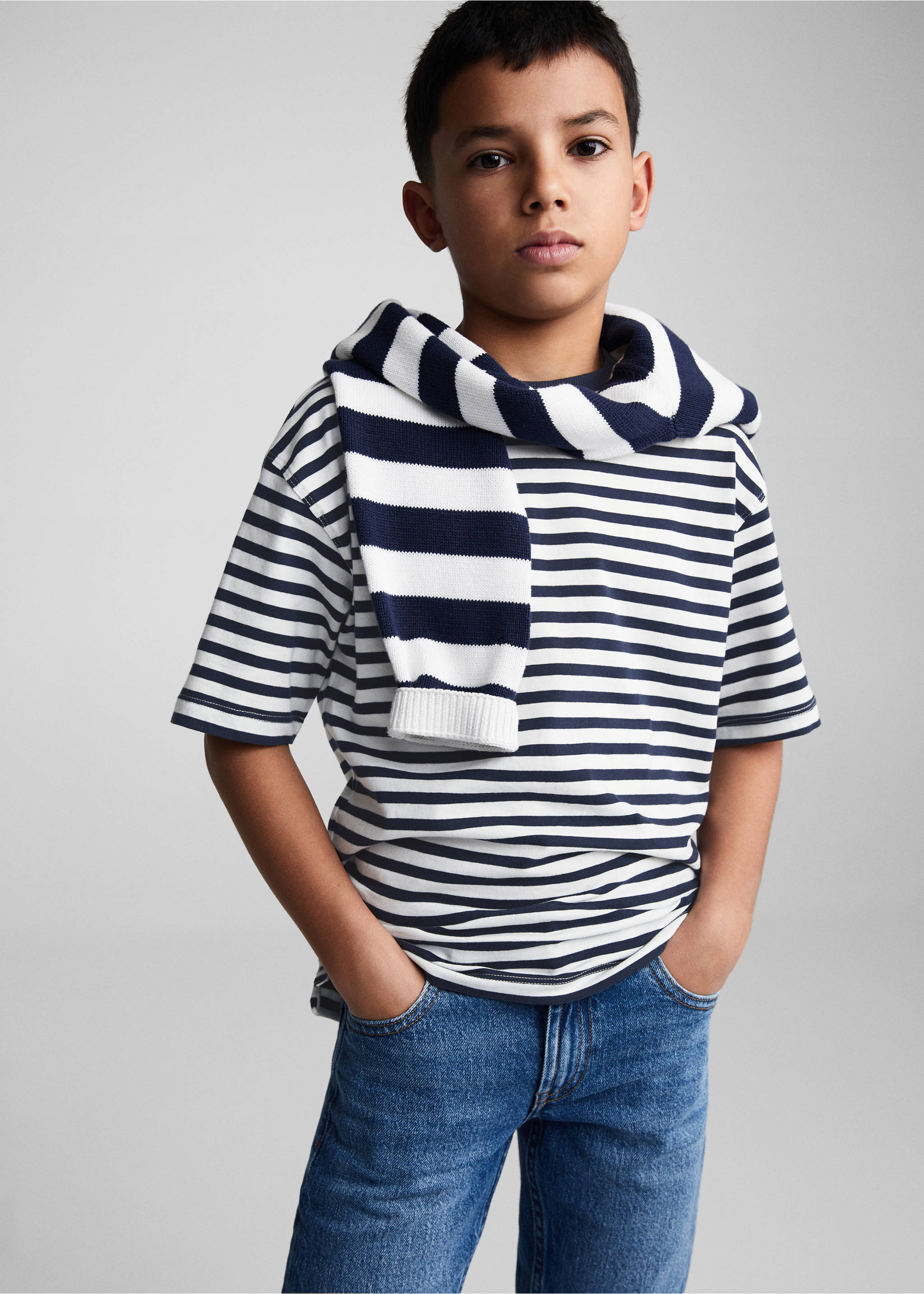 Striped cotton T-shirt - Medium plane, Dark Navy. Ref: 67046334-00.