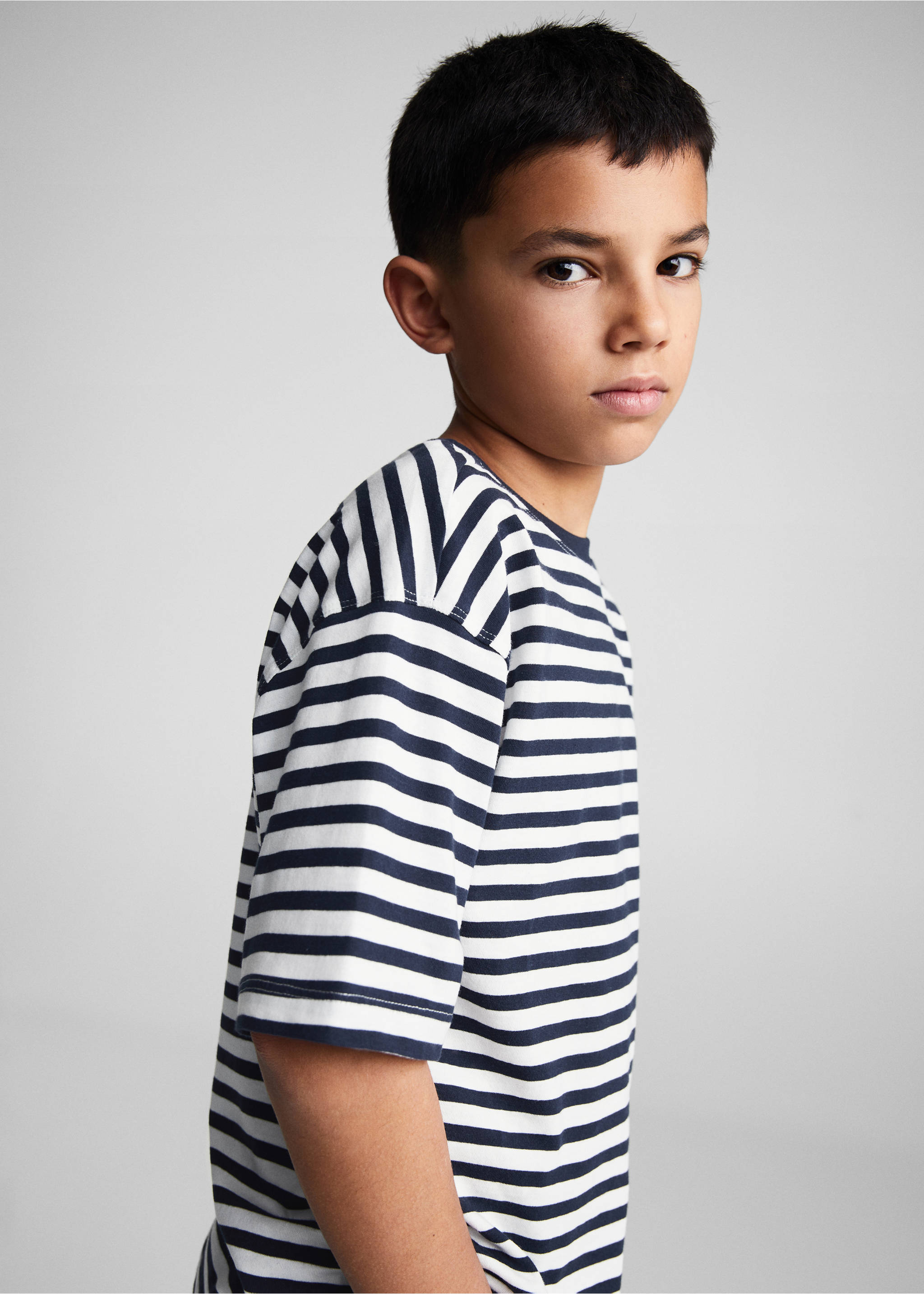 Striped cotton T-shirt - Details of the article 1, Dark Navy. Ref: 67046334-00.