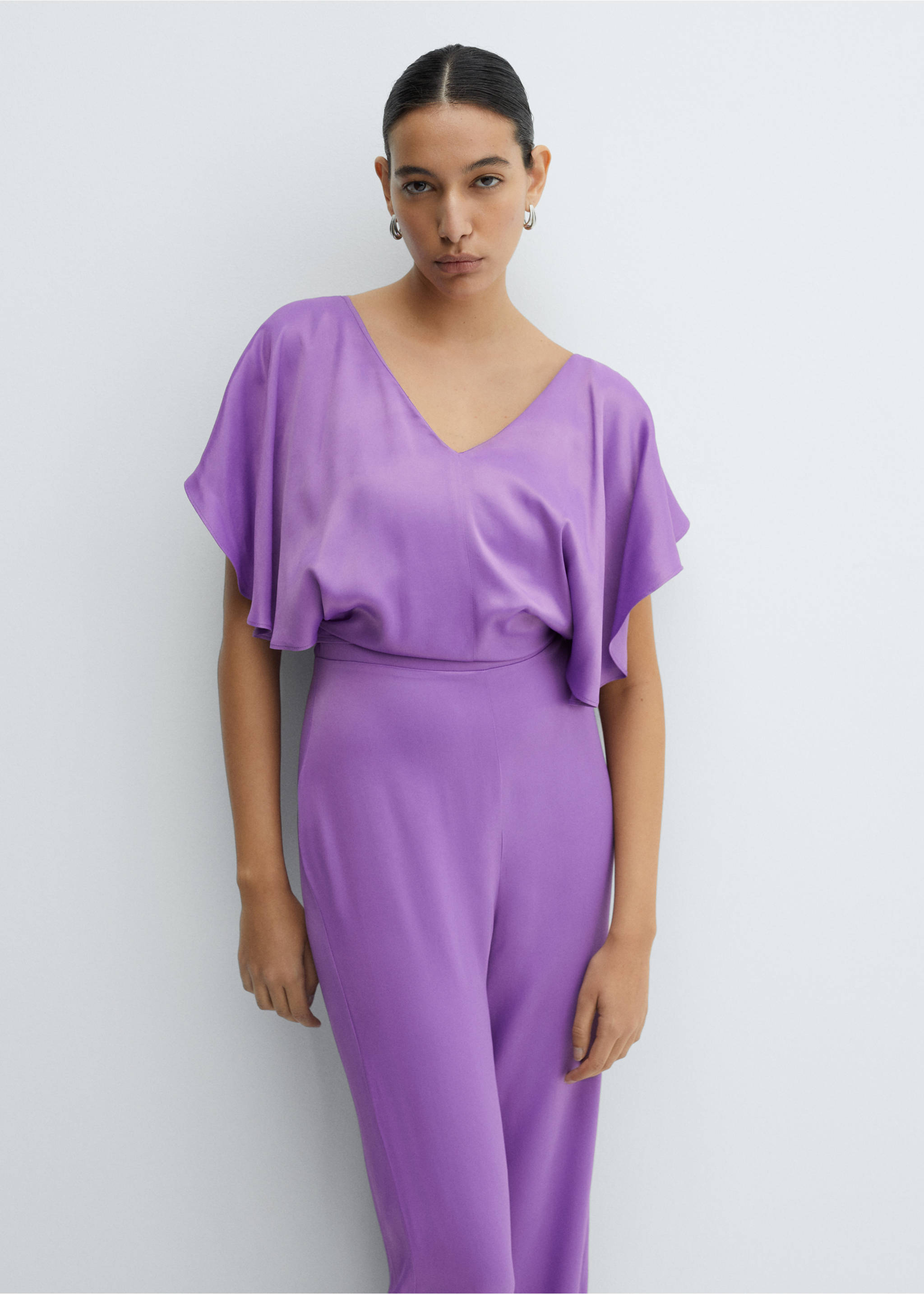 Ruffled satin jumpsuit - Medium plane, Purple. Ref: 67046336-00.
