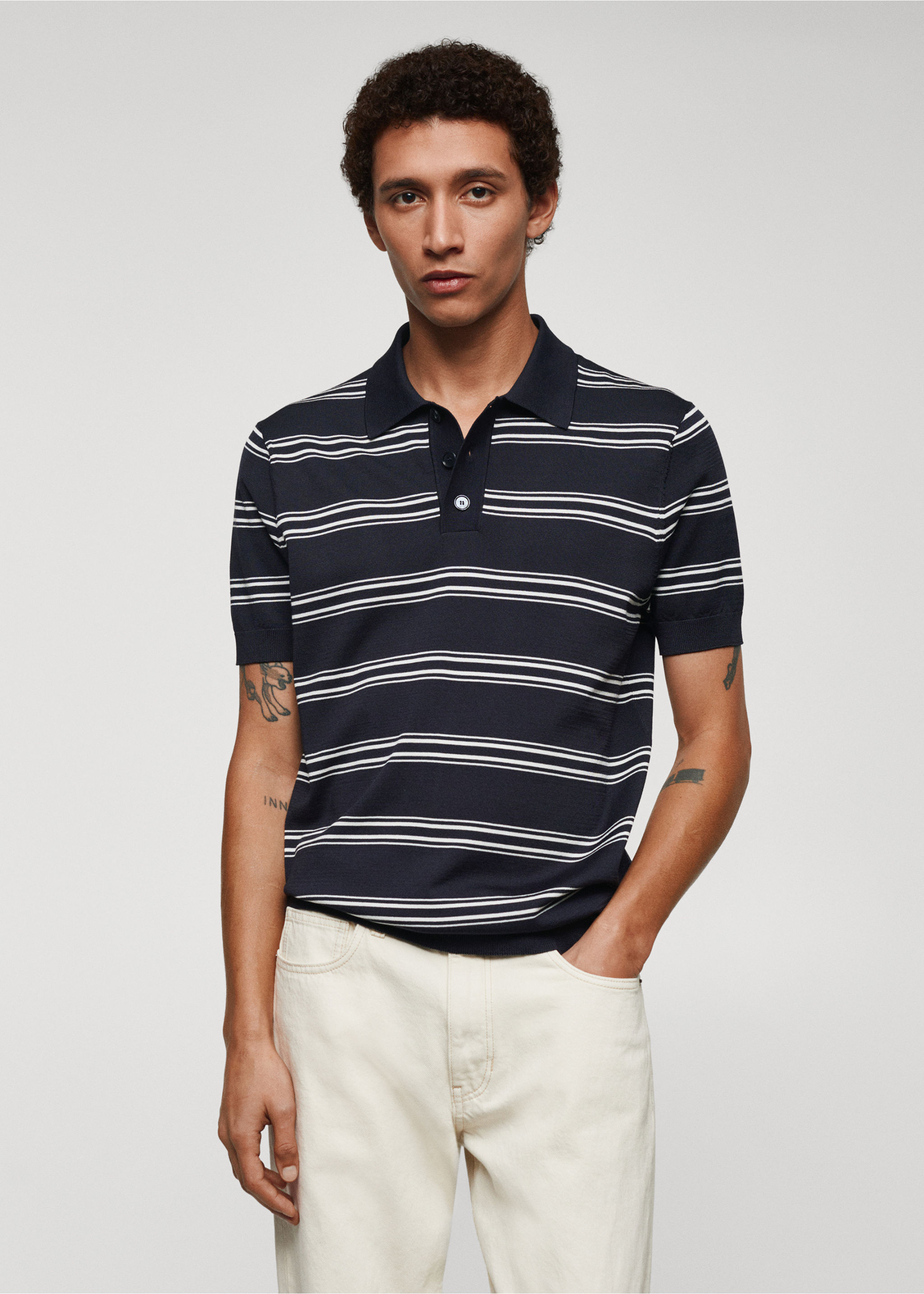 Striped jersey polo shirt - Medium plane