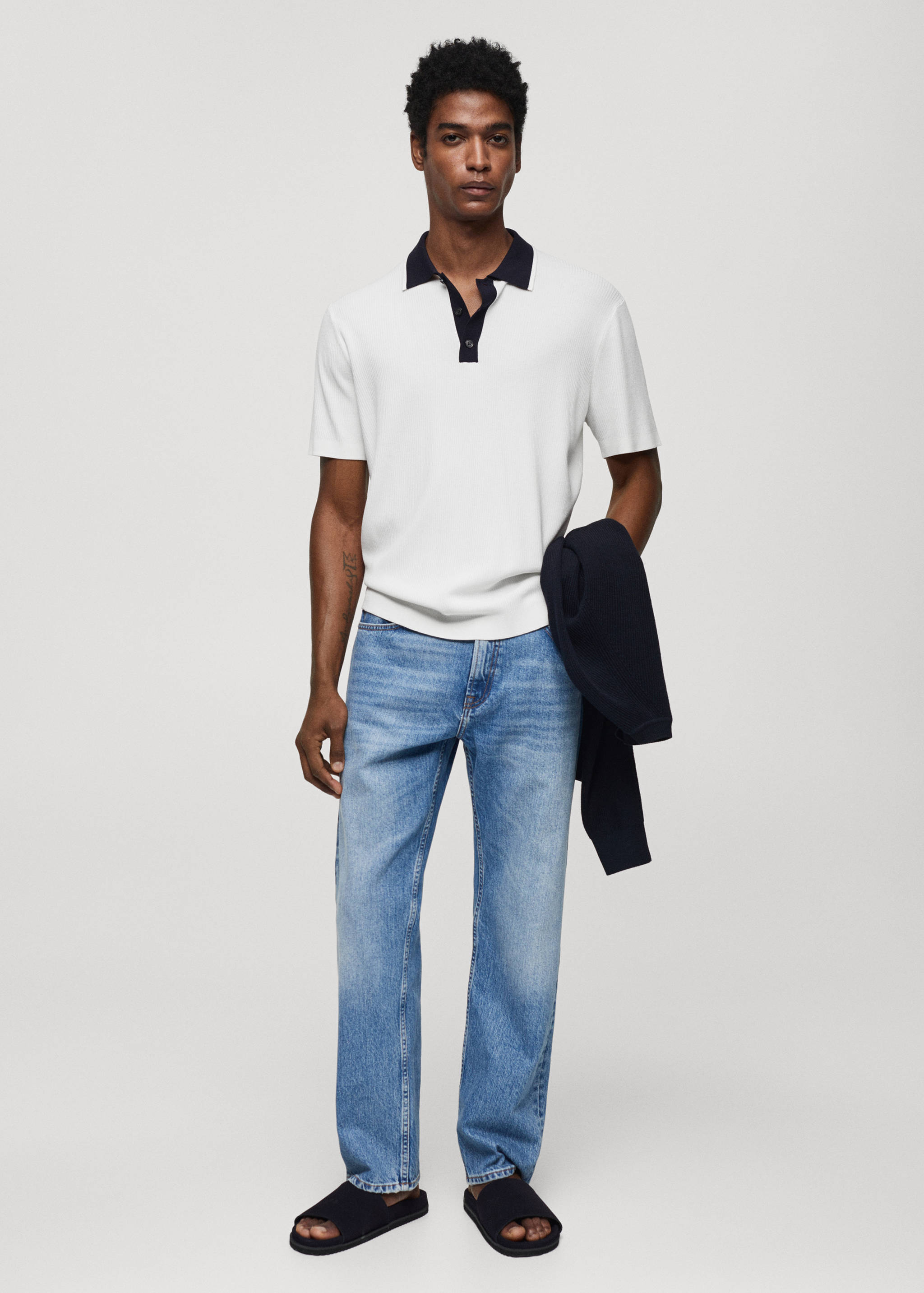 Contrasting neck knit polo shirt - General plane