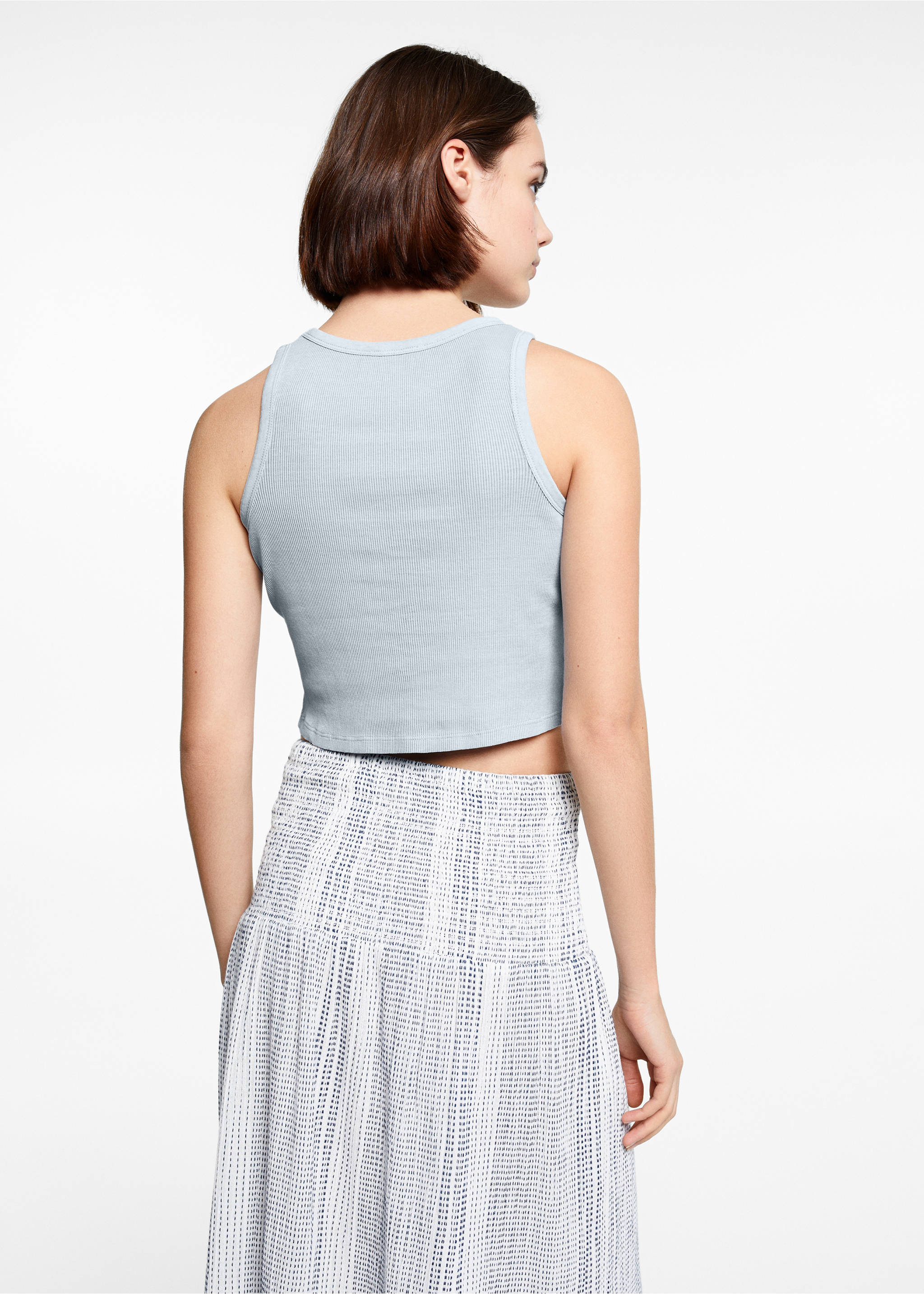 Top crop algodón - Reverso del artículo, Azul celeste. Ref: 67046734-00.