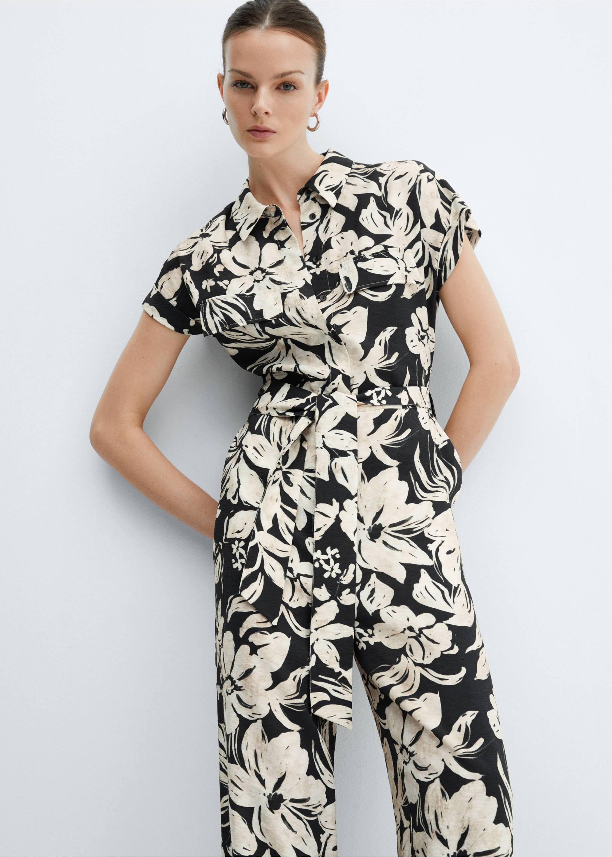 Floral print jumpsuit - Medium plane, Black. Ref: 67047124-00.