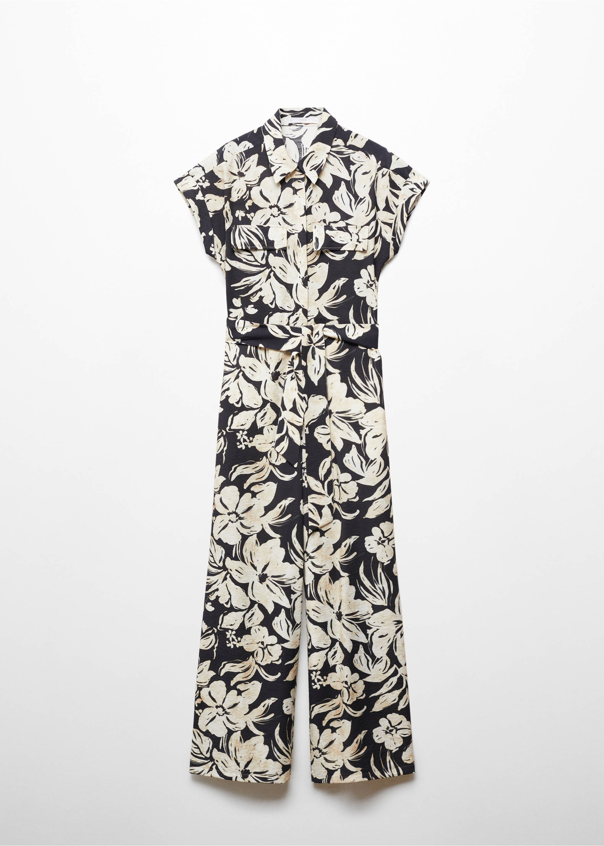 Floral print jumpsuit - Article without model, Black. Ref: 67047124-00.