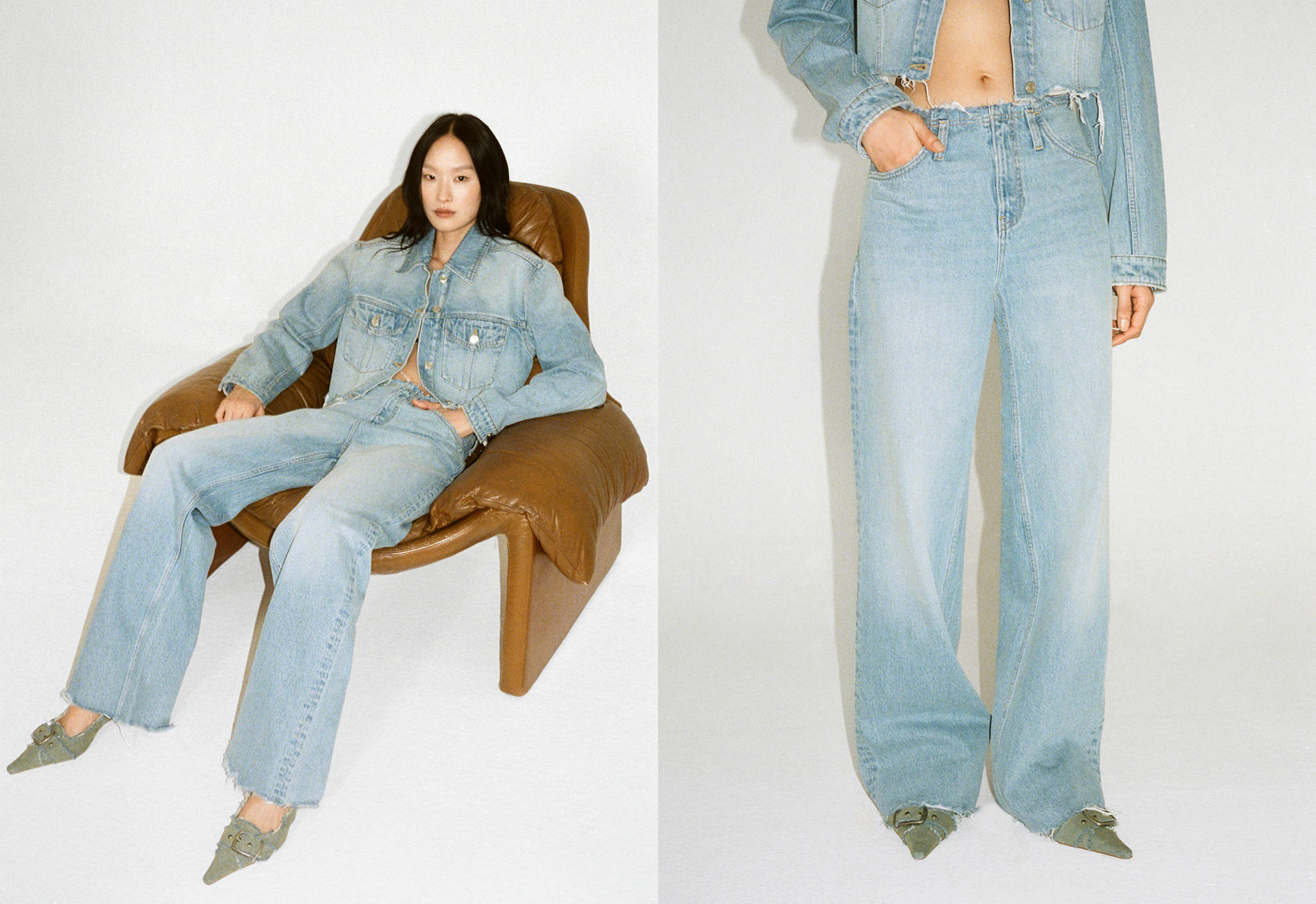 Wideleg-Jeans mit ausgefransten Abschlüssen - Panoramaansicht