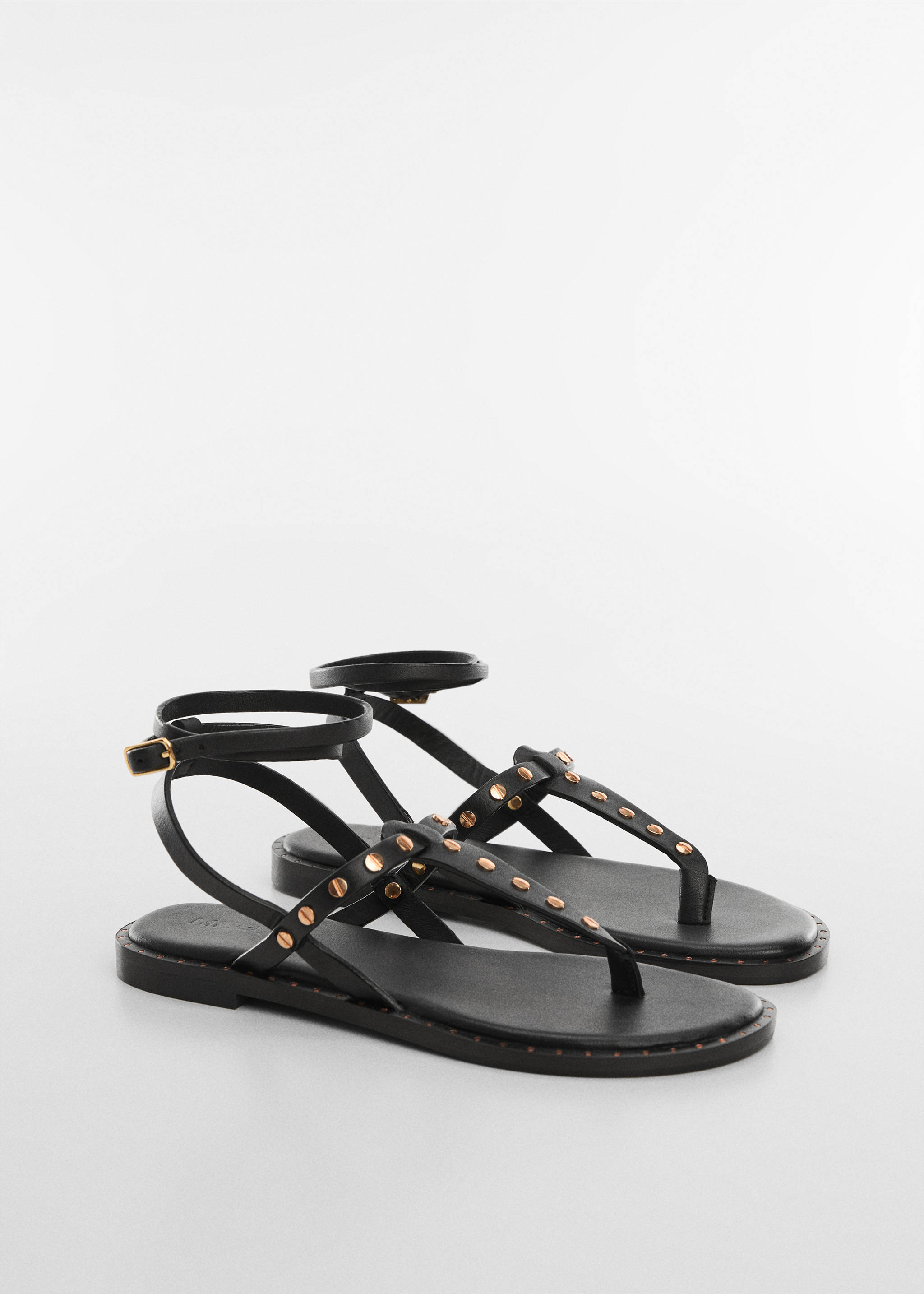 Studded leather sandals - Medium plane, Black. Ref: 67047698-00.