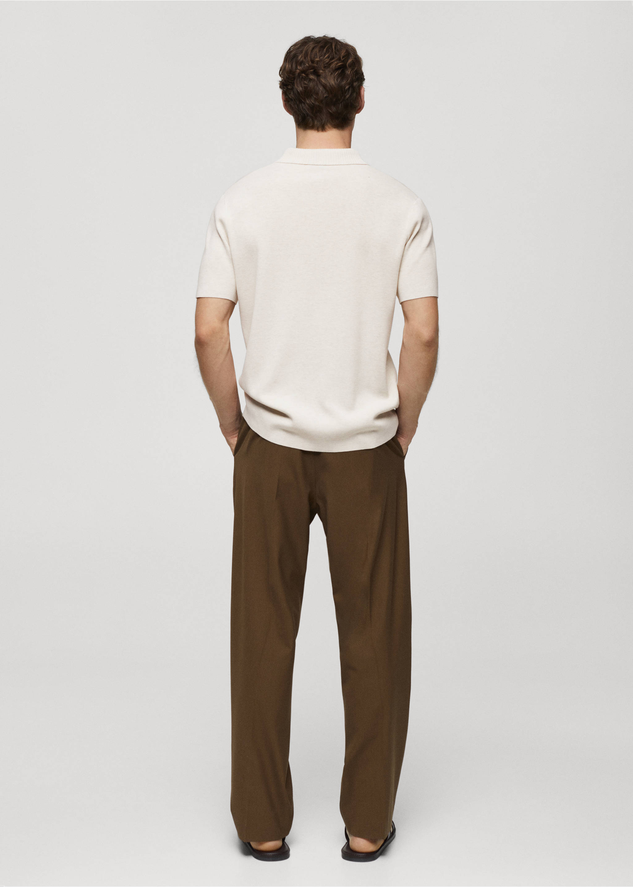 Fine-knit cotton polo shirt - Reverse of the article, Sand. Ref: 67047701-00.