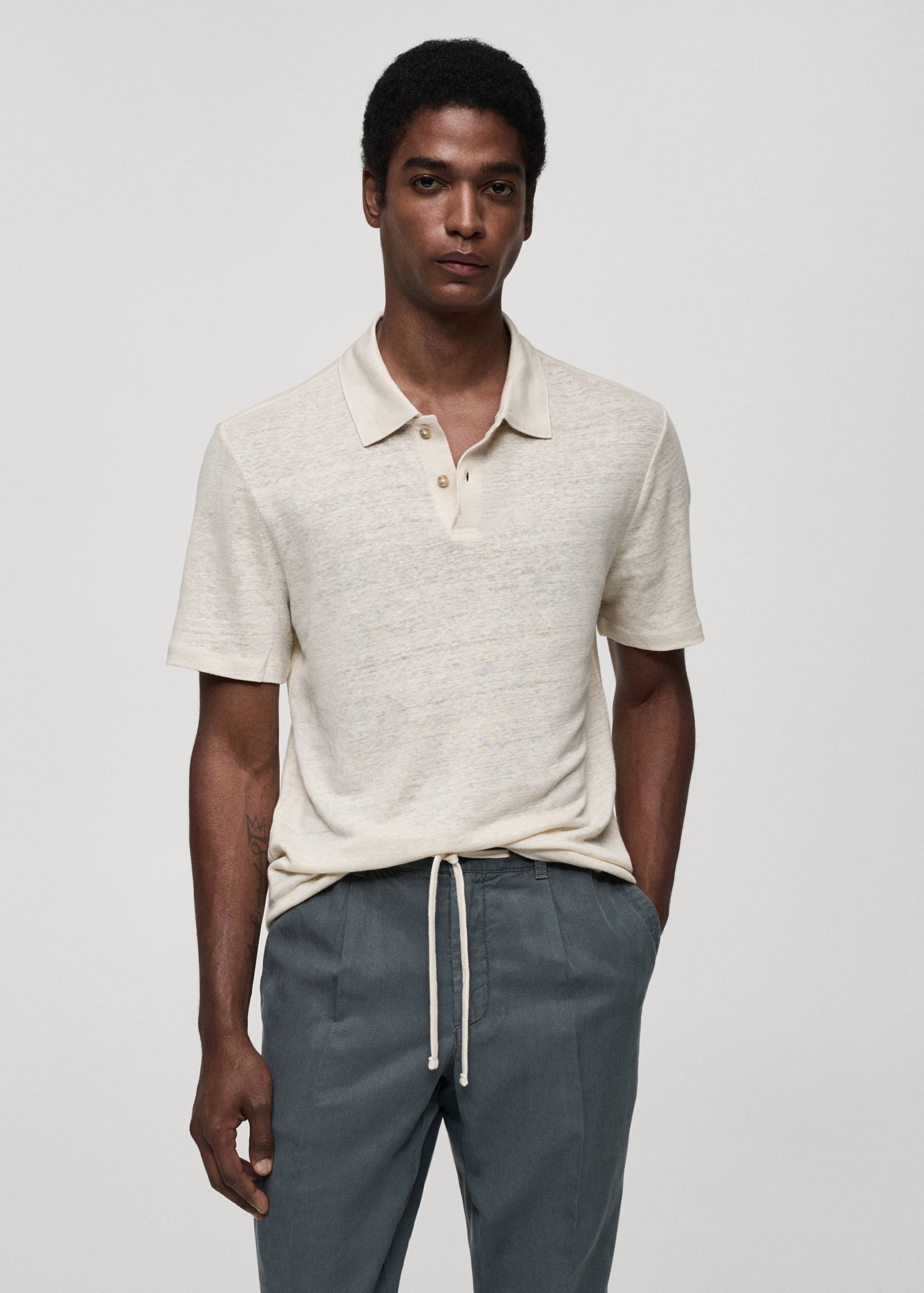 Slim fit 100% linen polo shirt - Medium plane