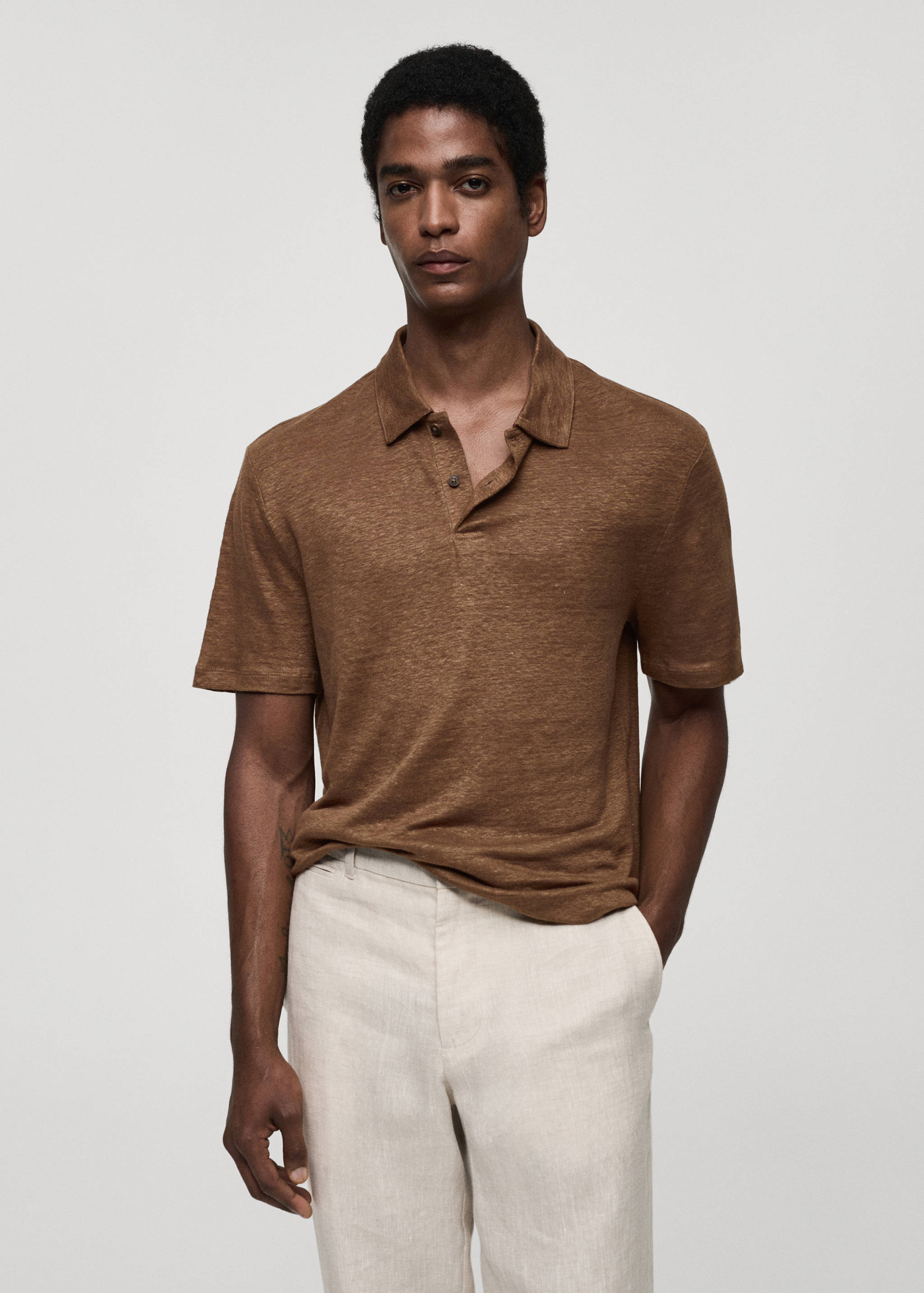Slim fit 100% linen polo shirt - Medium plane