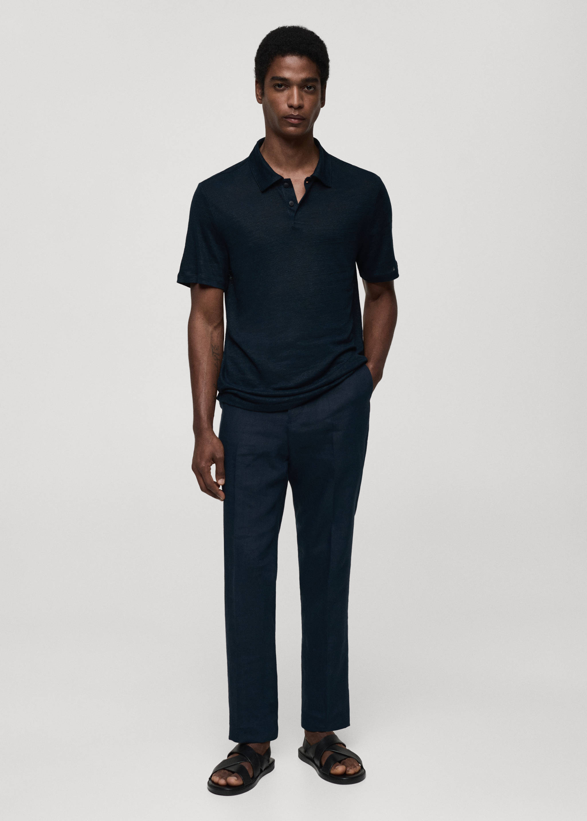 Slim fit 100% linen polo shirt - General plane