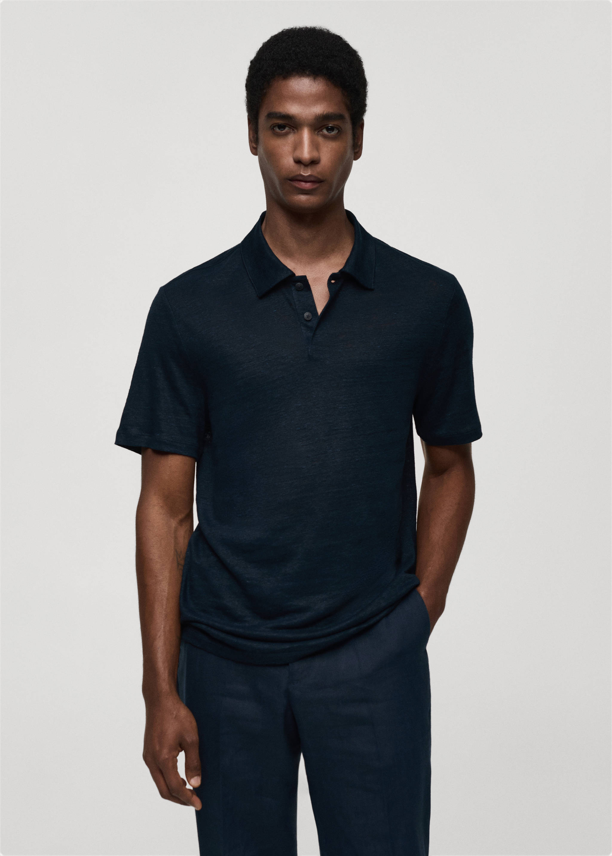 Slim fit 100% linen polo shirt - Medium plane