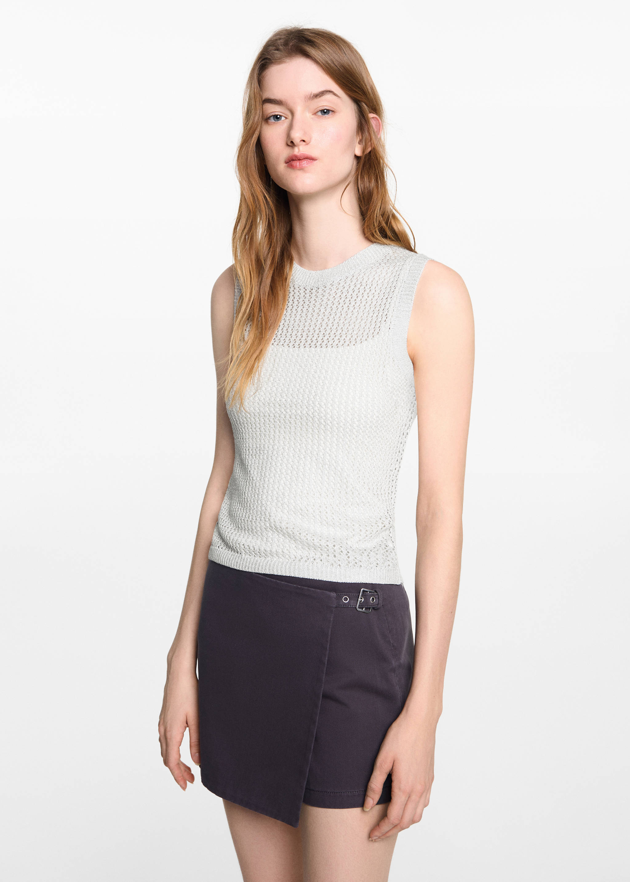 Knitted lurex top with lace design - Medium plane