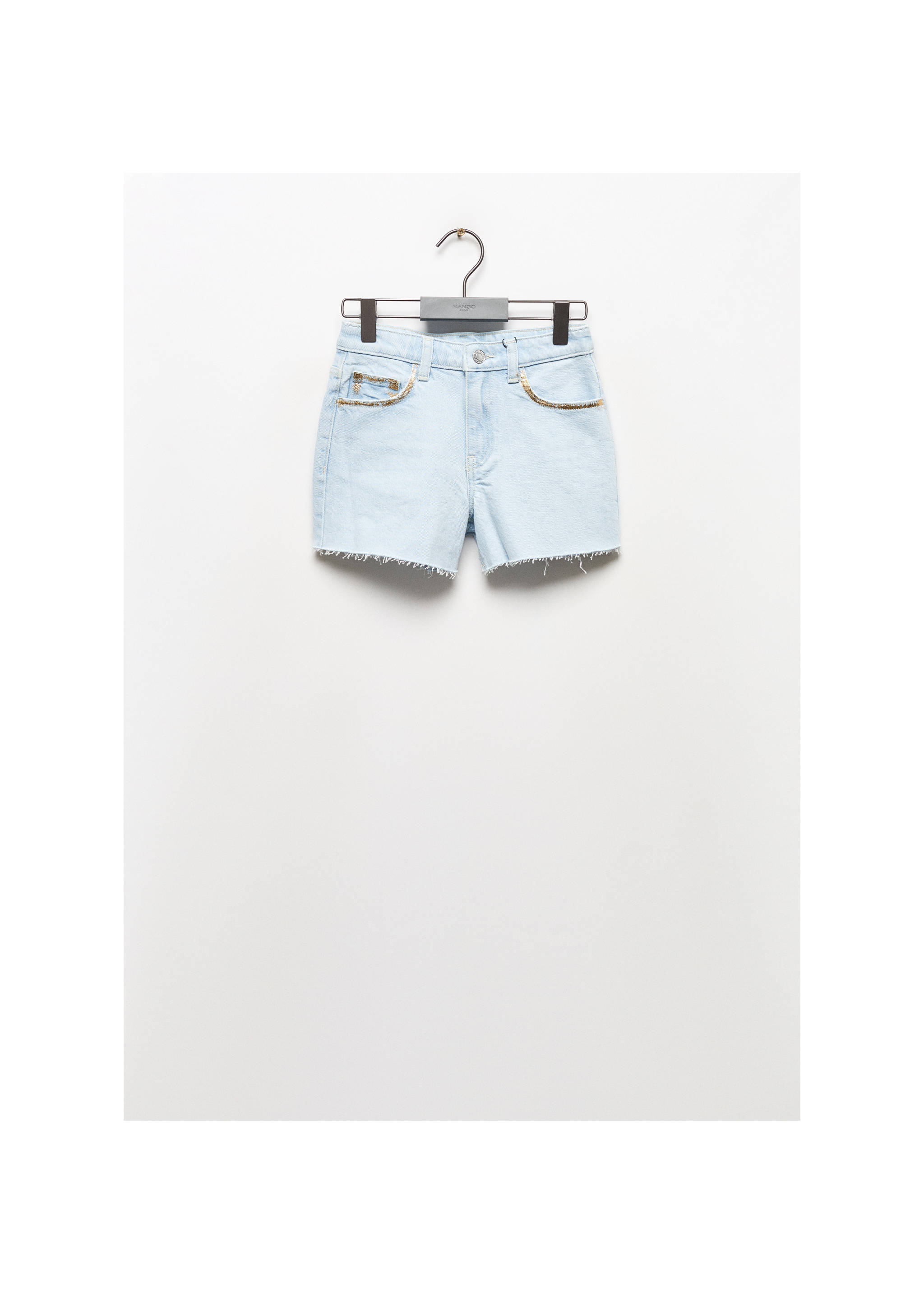 Denim shorts with frayed hem - Article without model, Light Blue. Ref: 67047918-00.