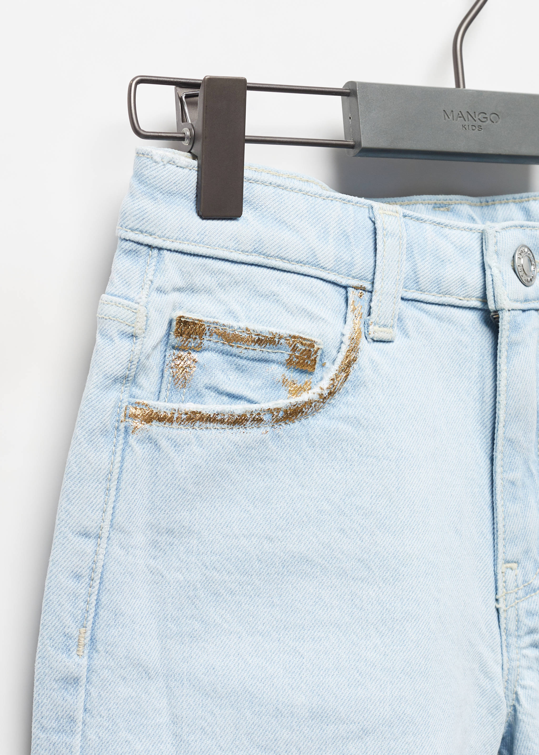 Denim shorts with frayed hem - Details of the article 8, Light Blue. Ref: 67047918-00.