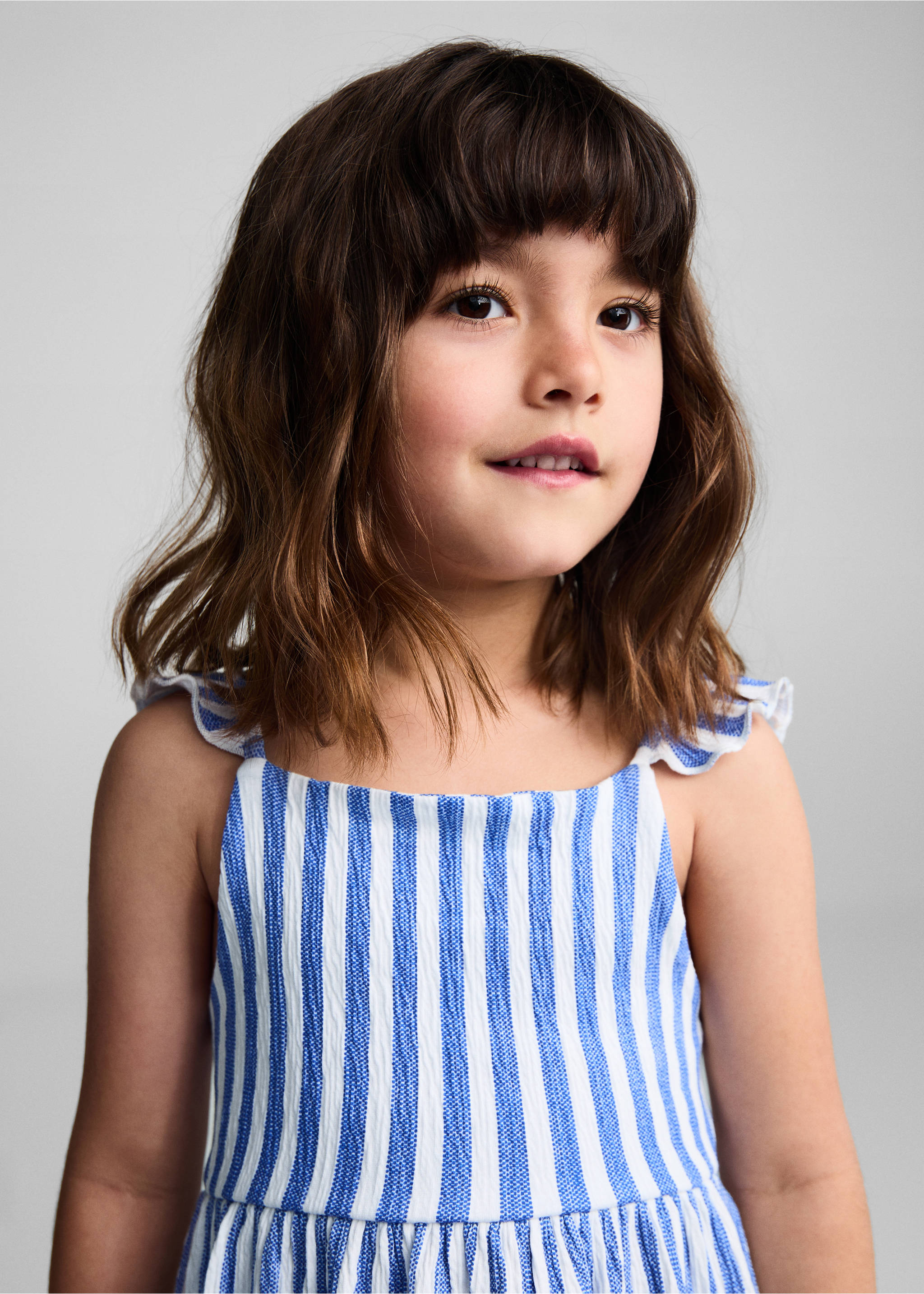 Striped ruffle dress - Details of the article 1, China Blue. Ref: 67047919-00.