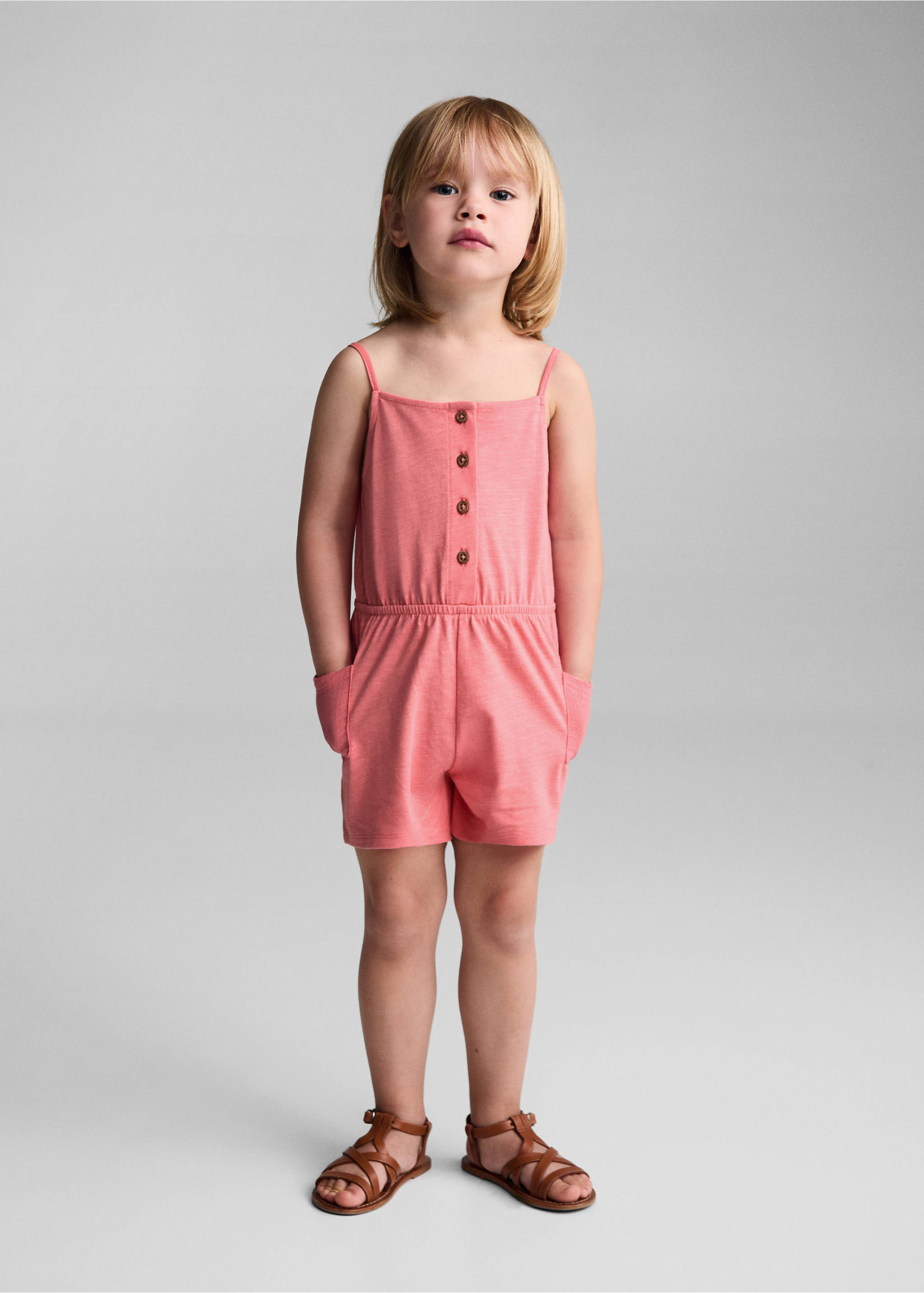 Cotton short jumpsuit - General plane, Coral Red. Ref: 67047921-00.