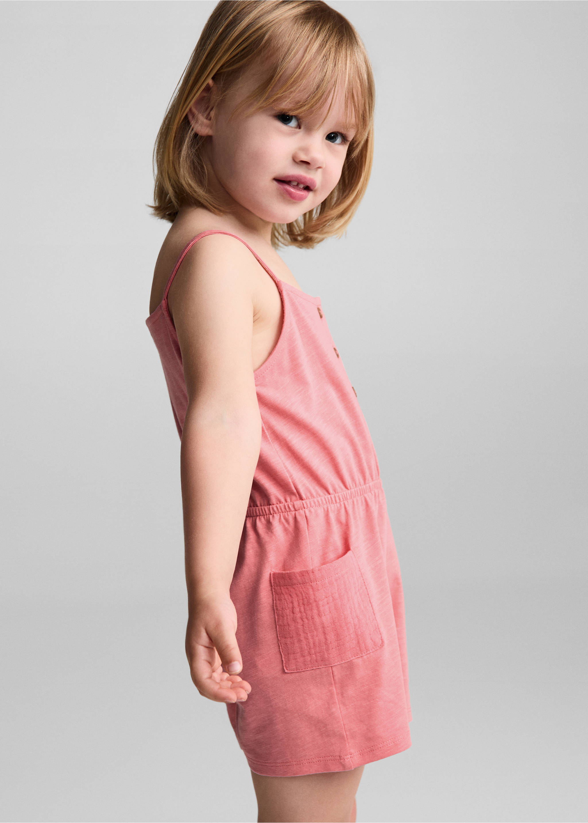 Cotton short jumpsuit - Medium plane, Coral Red. Ref: 67047921-00.