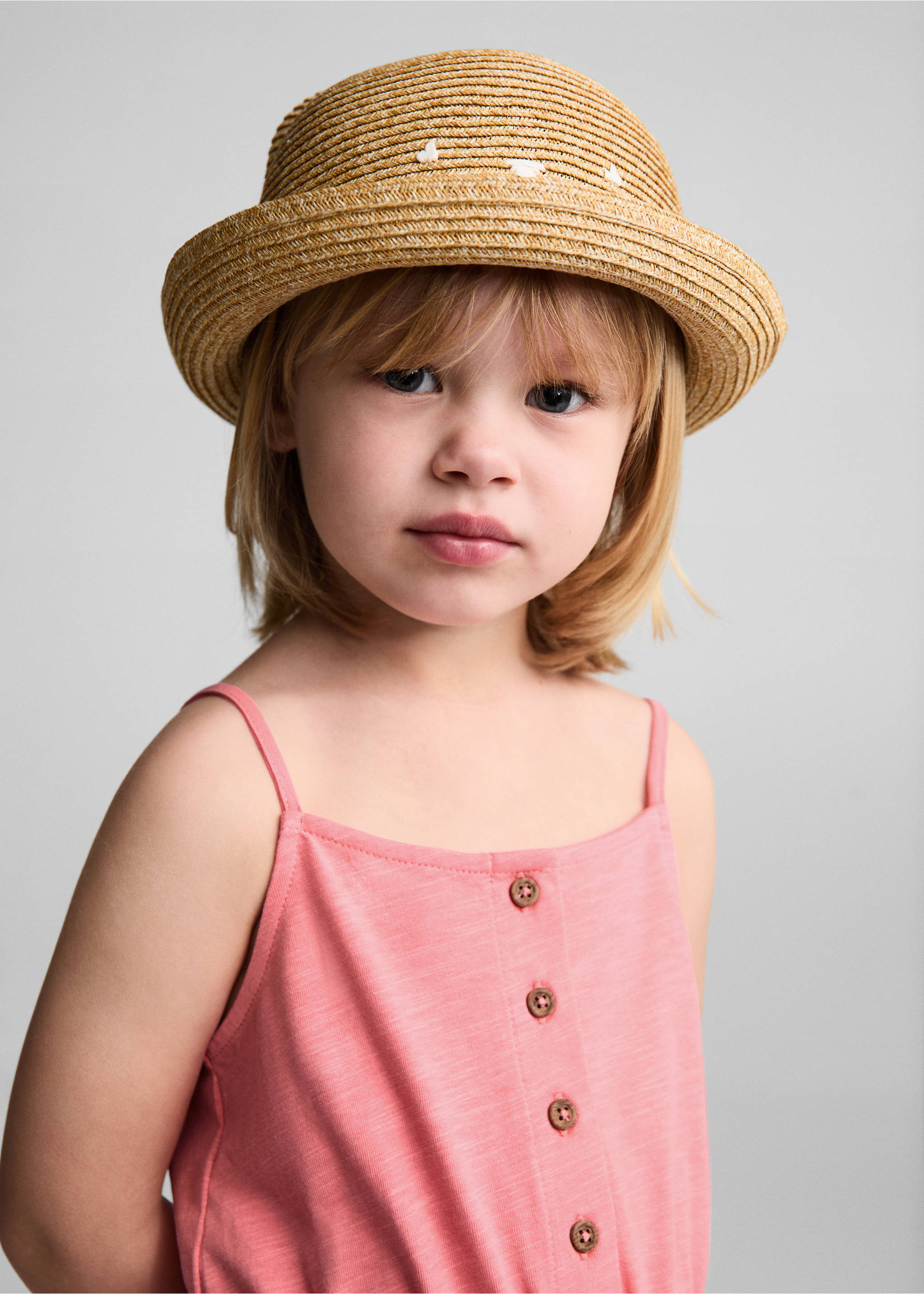 Cotton short jumpsuit - Details of the article 1, Coral Red. Ref: 67047921-00.