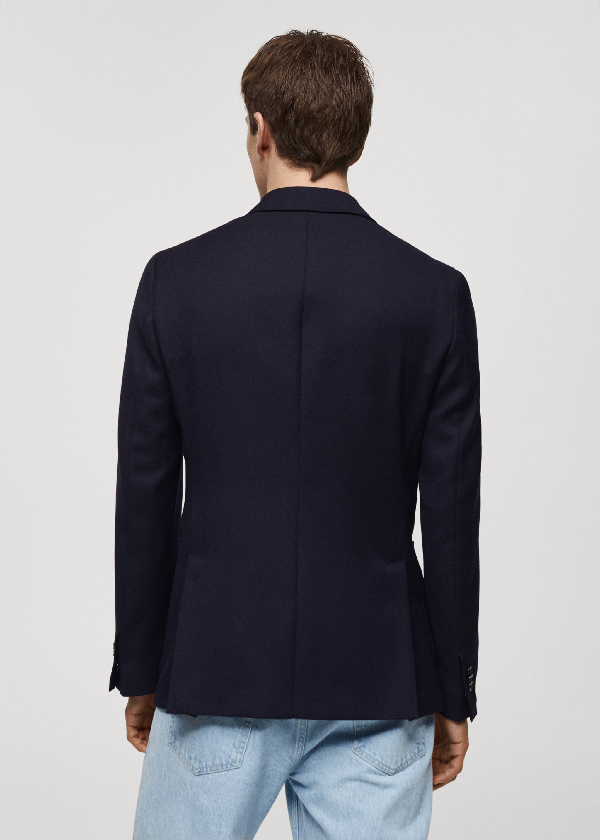 100% Italian virgin wool slim-fit suit jacket - Reverse of the article, Dark Navy. Ref: 67048267-00.