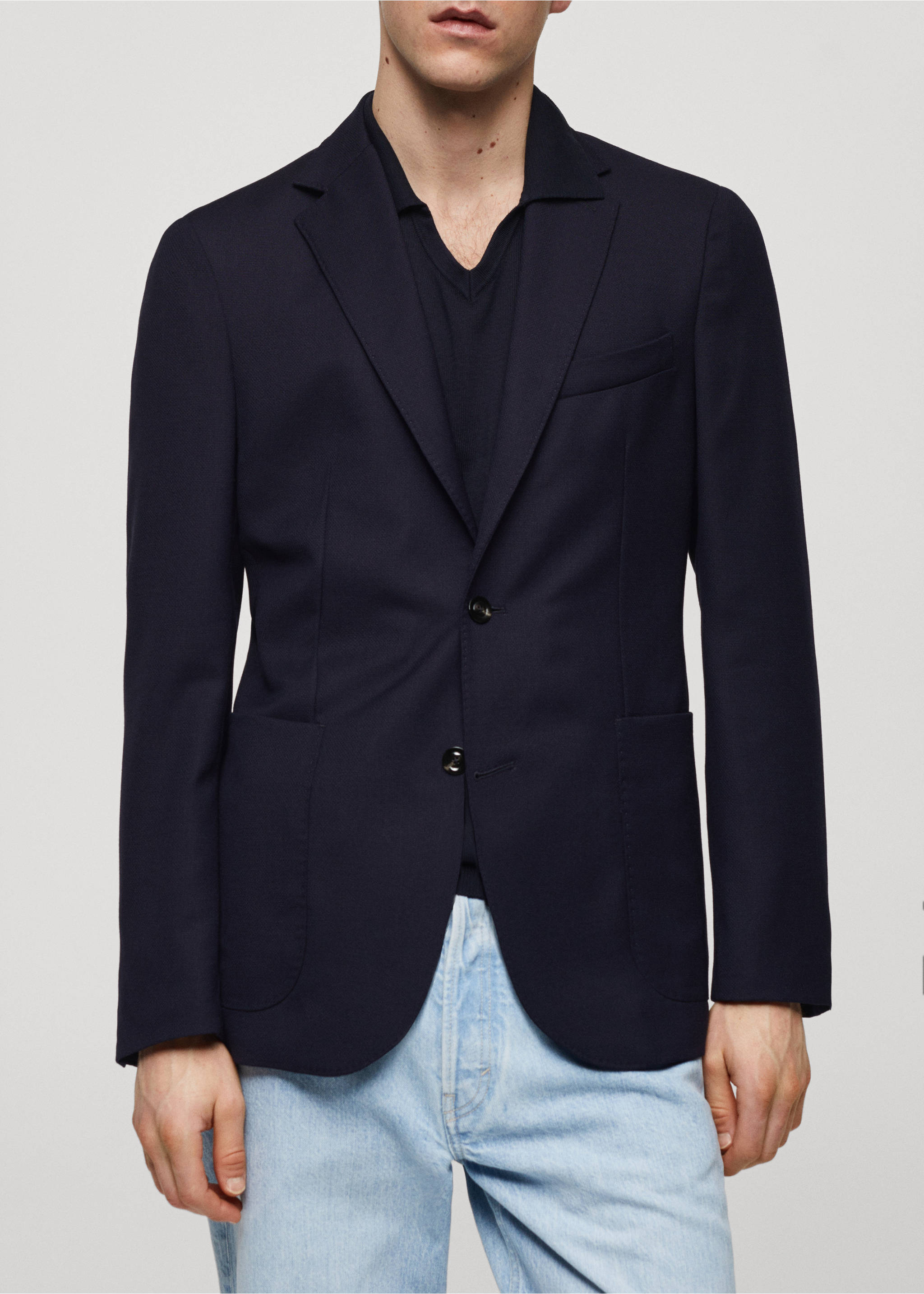 100% Italian virgin wool slim-fit suit jacket - Details of the article 4, Dark Navy. Ref: 67048267-00.