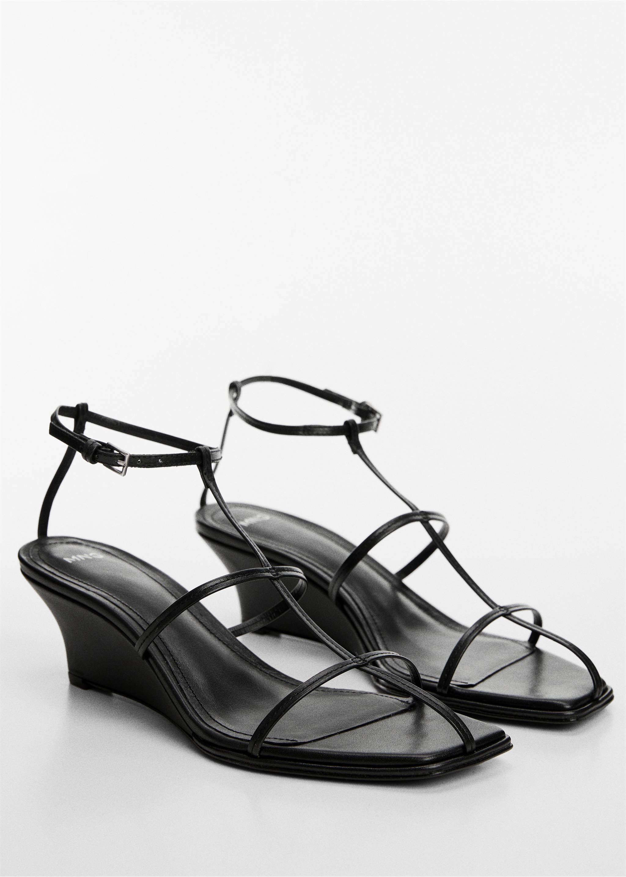 Leather straps sandals - Medium plane, Black. Ref: 67048279-00.