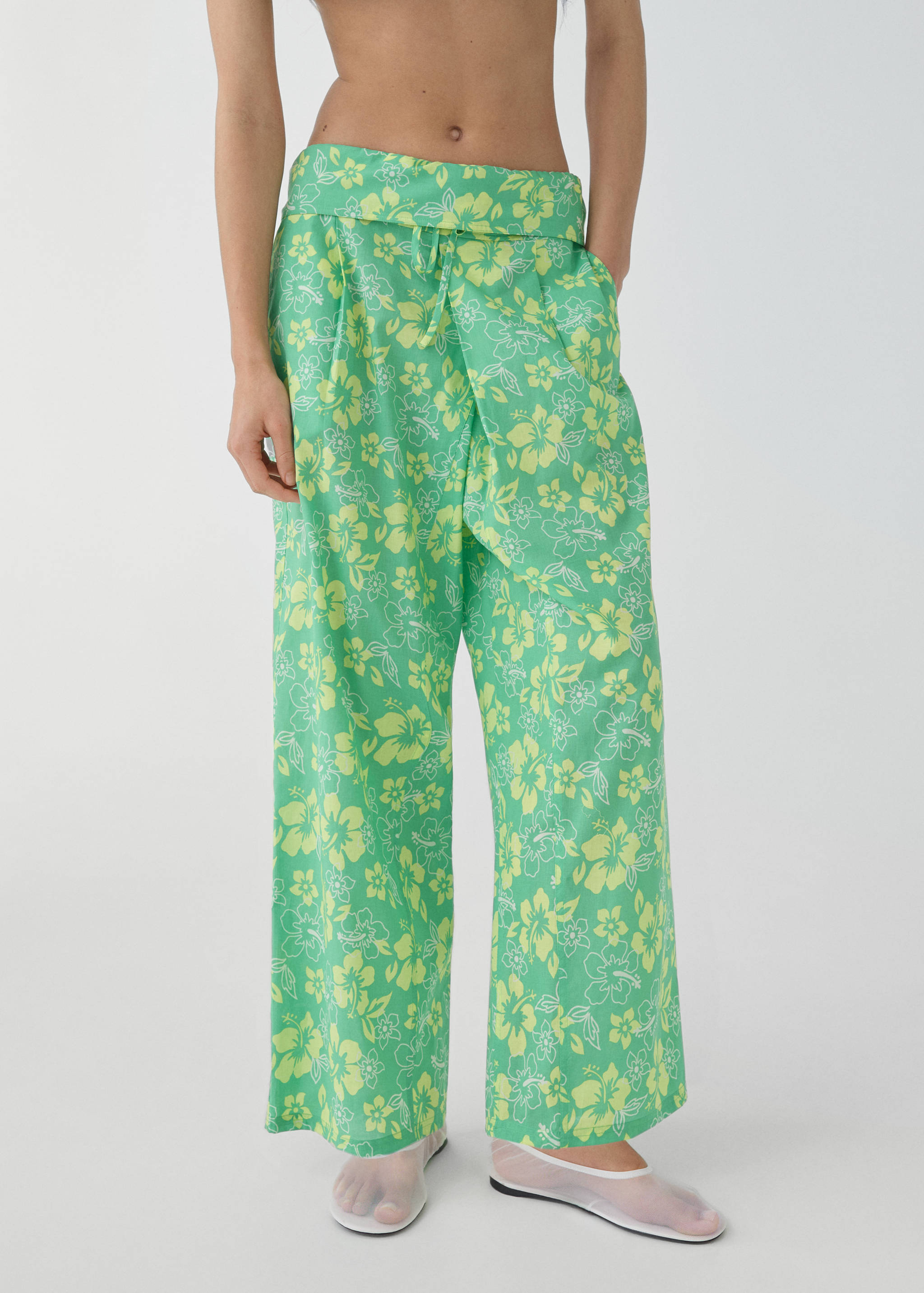 Printed pants with turn-up waist - Medium plane