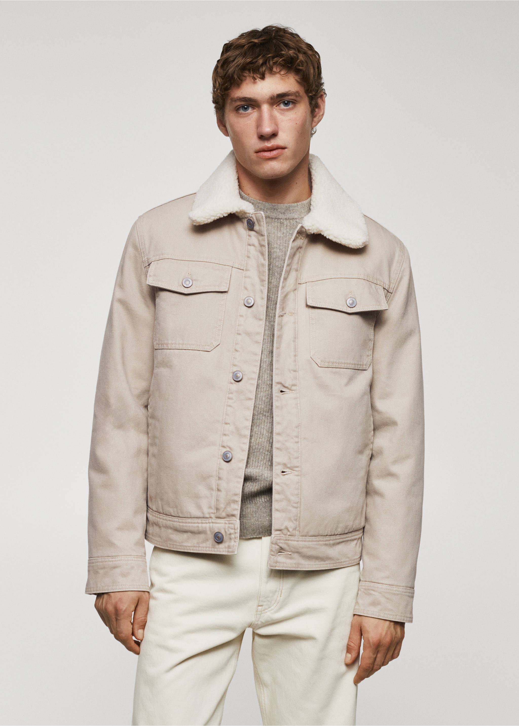 Shearling denim jacket - Medium plane, Beige. Ref: 67050270-00.