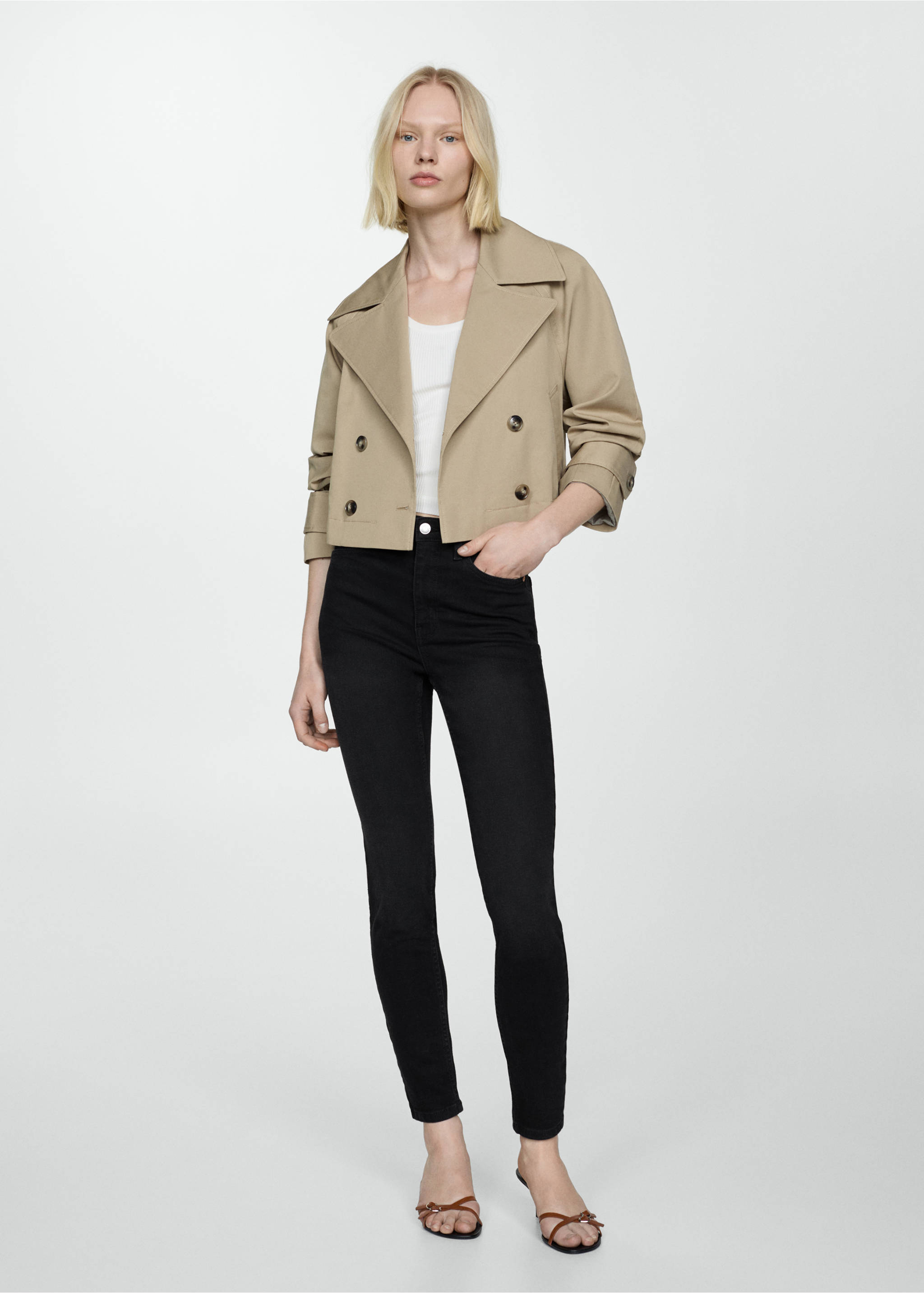 Blugi skinny talie înaltă - Plan general, Black denim. Ref: 67050291-00.