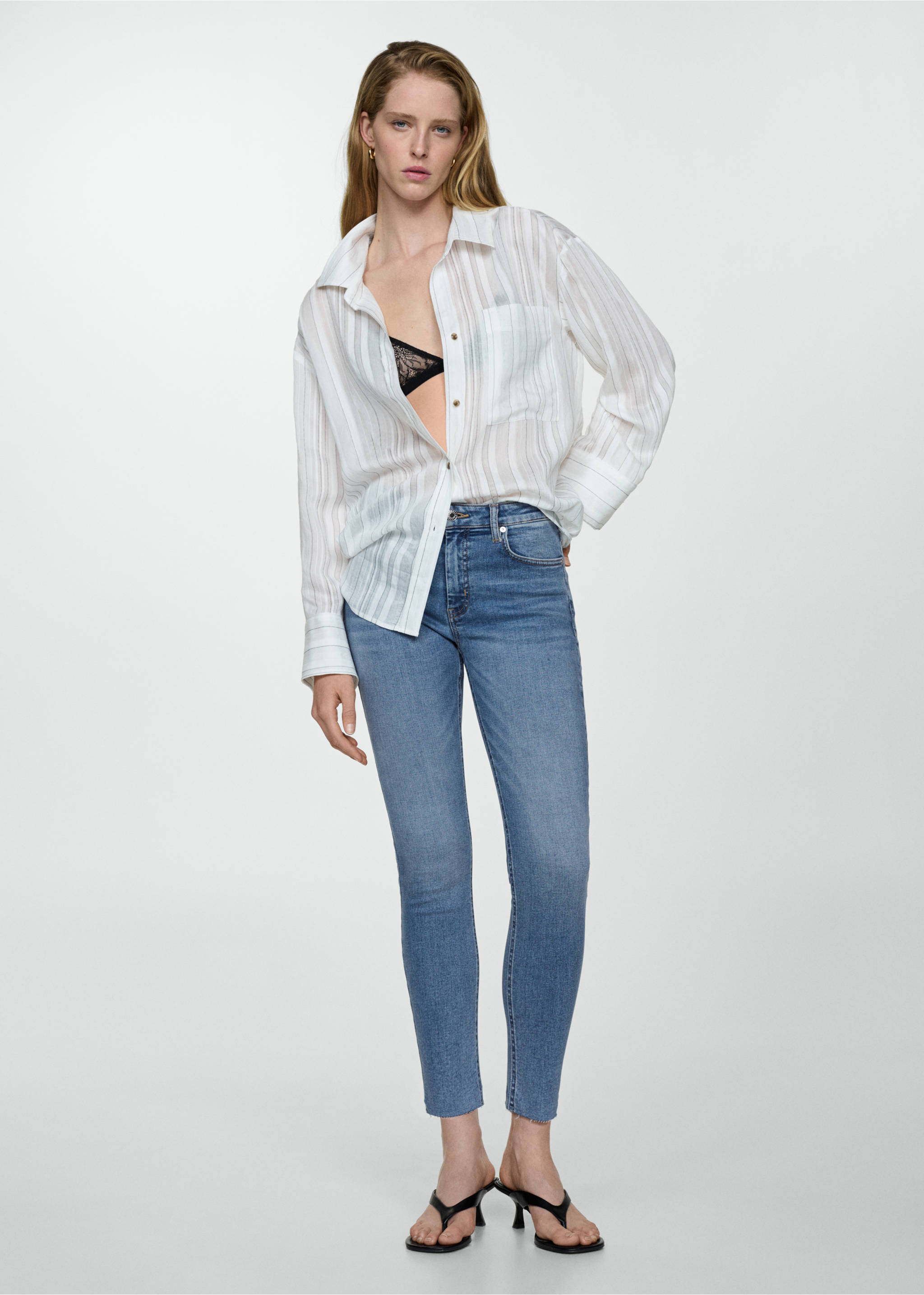 Blugi skinny cropped - Plan general, Albastru mediu. Ref: 67050337-00.