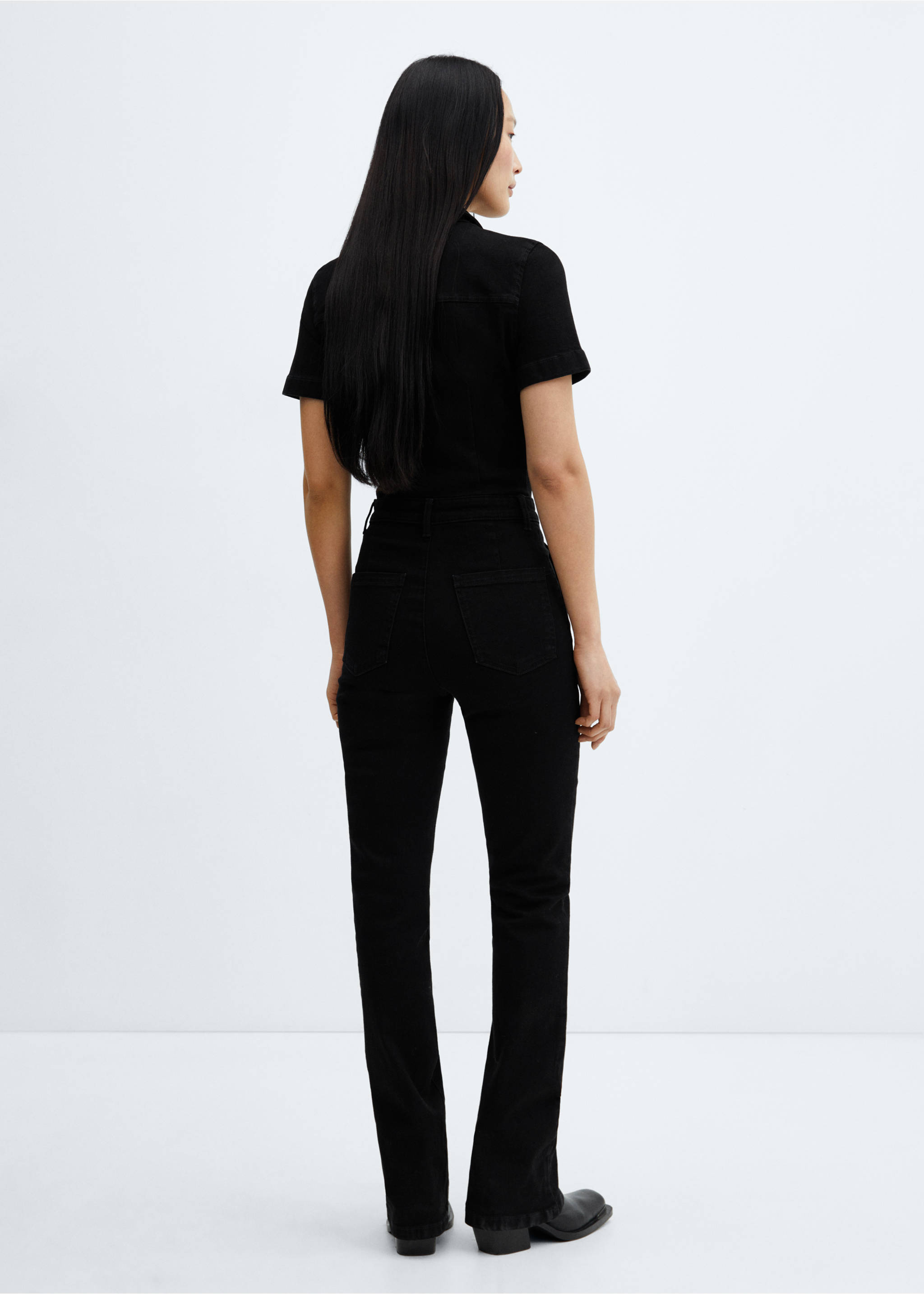 Jeans-Jumpsuit mit Reißverschluss - Rückseite des Artikels, Black denim. Ref: 67050351-00.