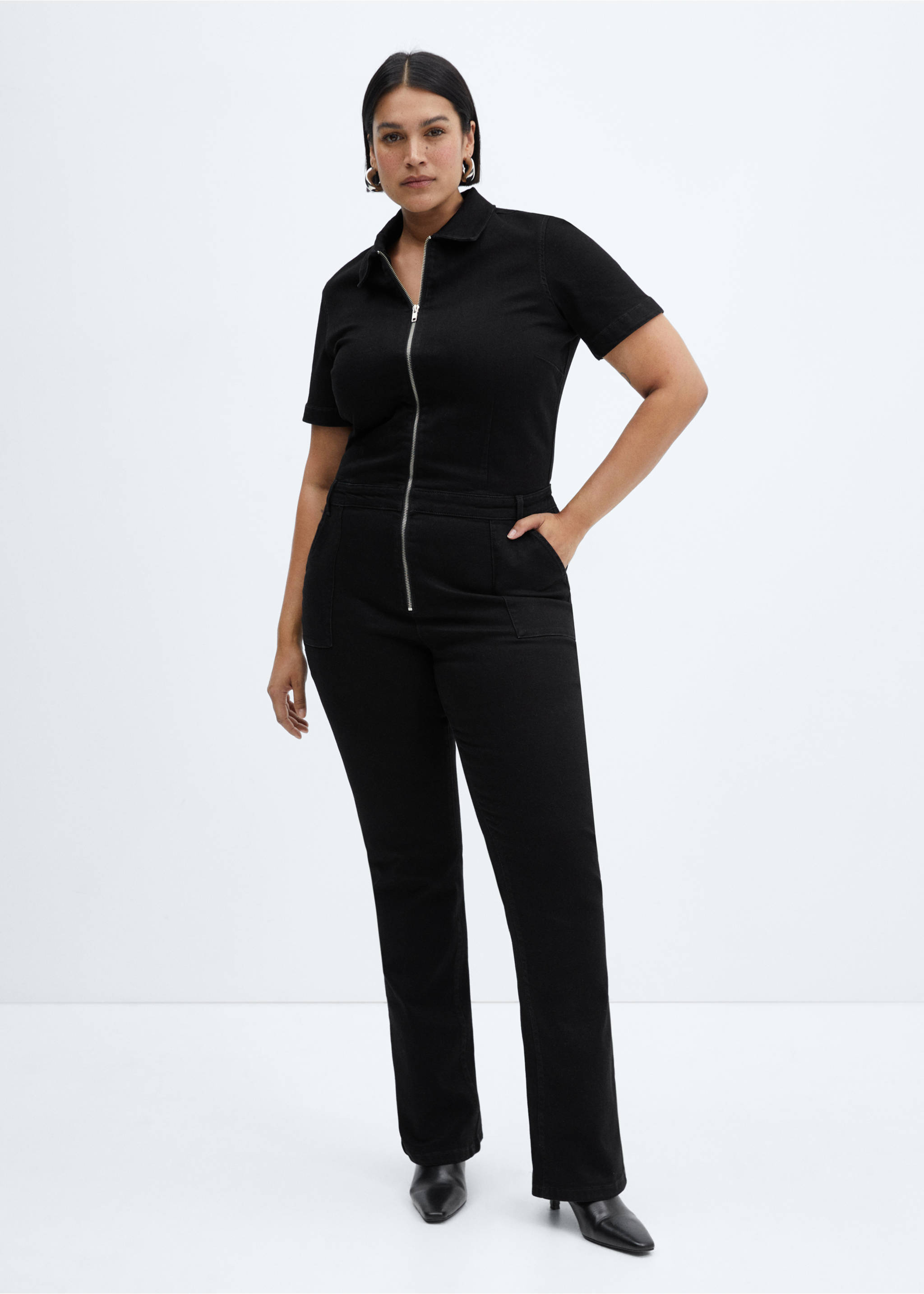 Jeans-Jumpsuit mit Reißverschluss - Detail des Artikels 3, Black denim. Ref: 67050351-00.