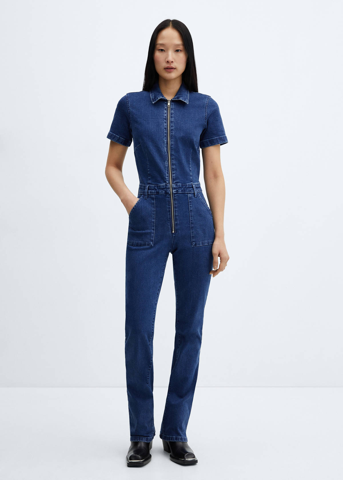 Denim zipper jumpsuit