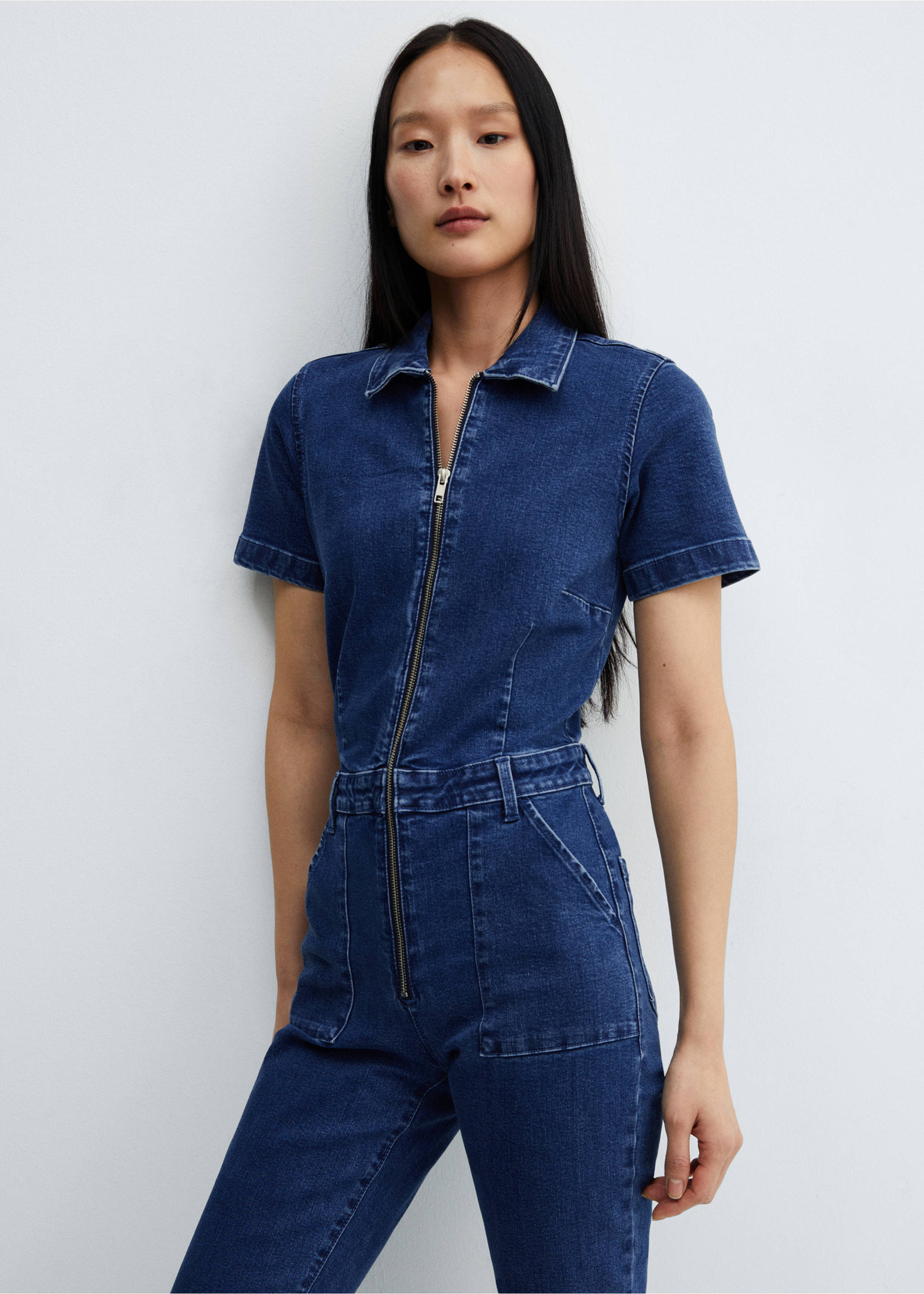 Jeans-Jumpsuit mit Reißverschluss - Mittlere Ansicht, Dunkelblau. Ref: 67050352-00.