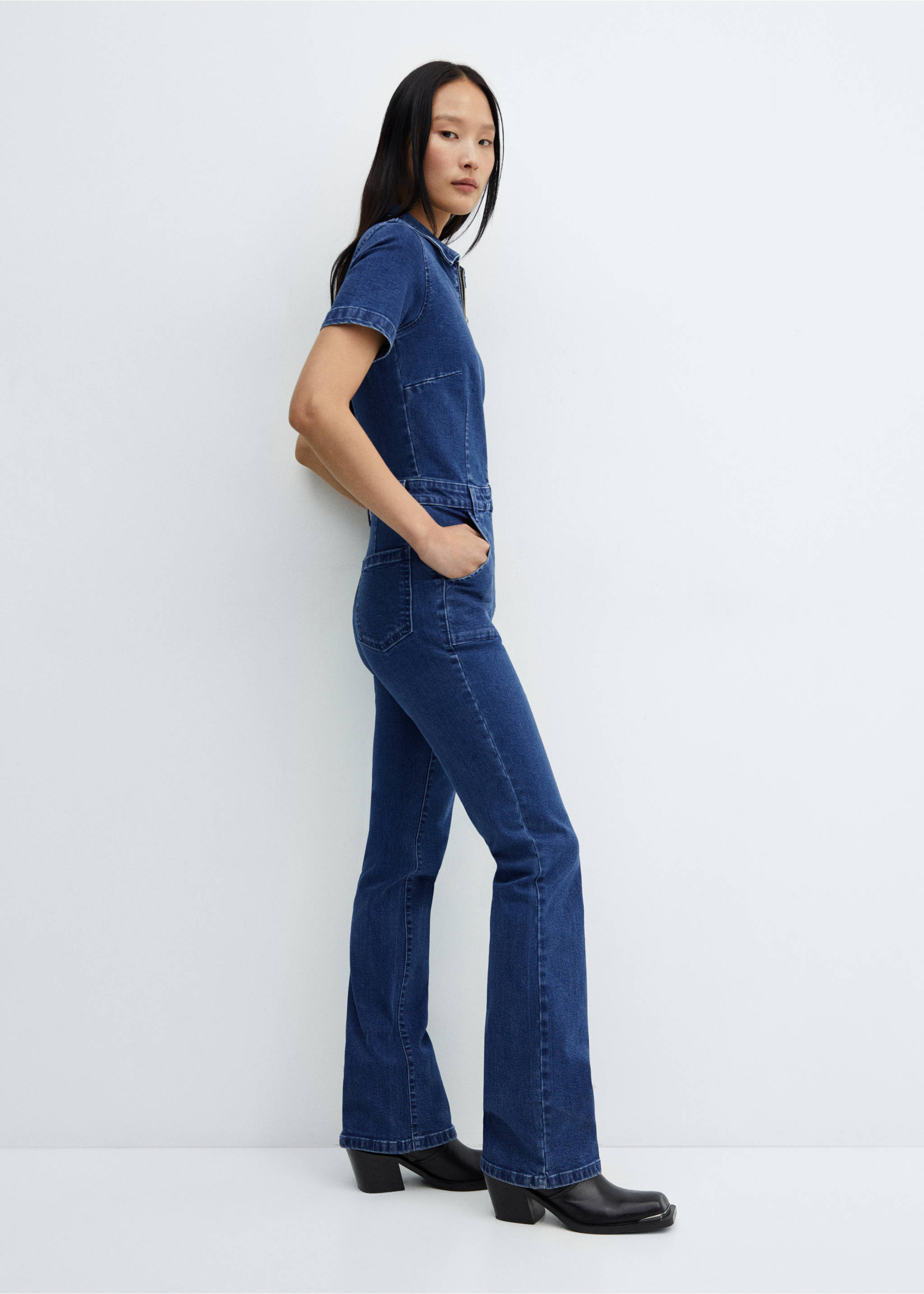Jeans-Jumpsuit mit Reißverschluss - Detail des Artikels 2, Dunkelblau. Ref: 67050352-00.