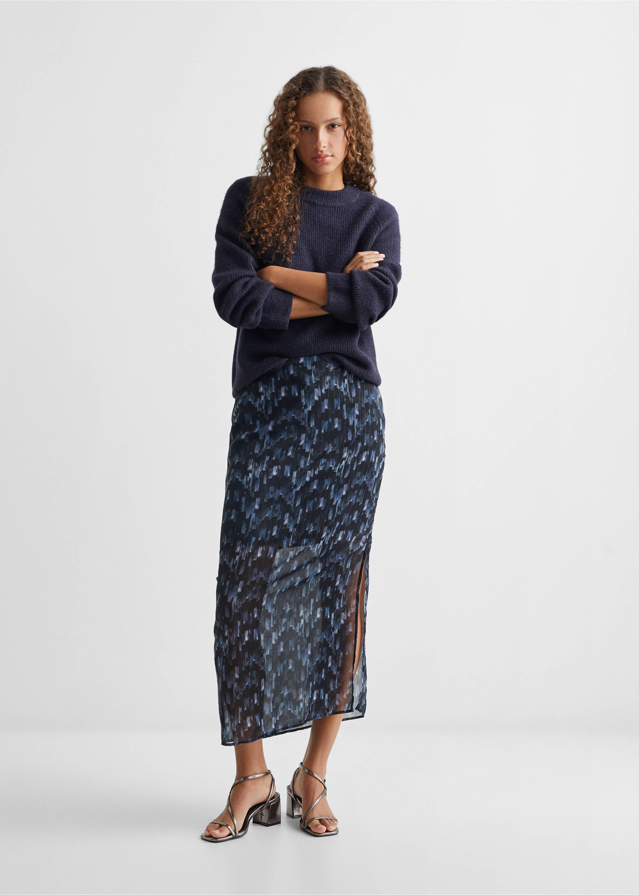 Printed long skirt - General plane, Blue. Ref: 67050428-00.