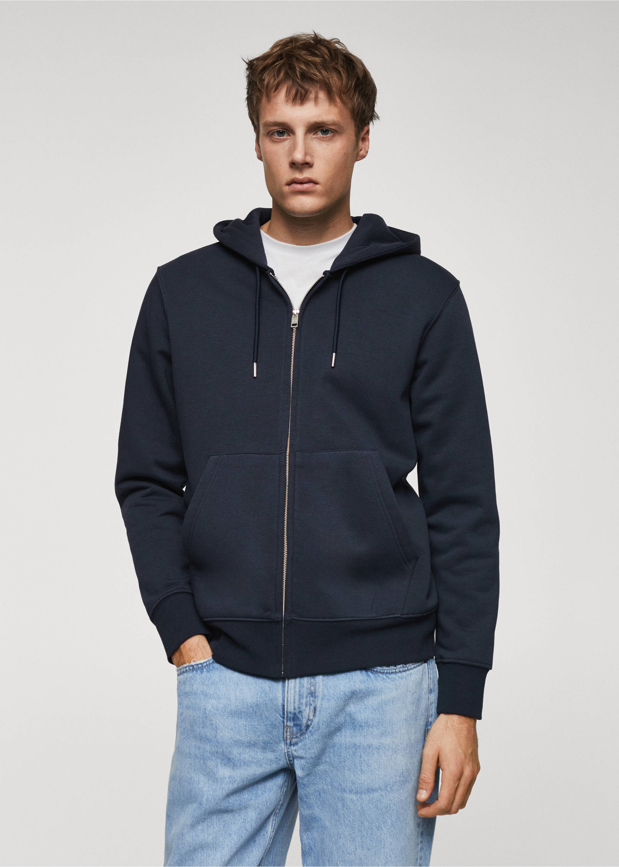 Cotton zip-up hoodie - Medium plane, Navy. Ref: 67050441-00.
