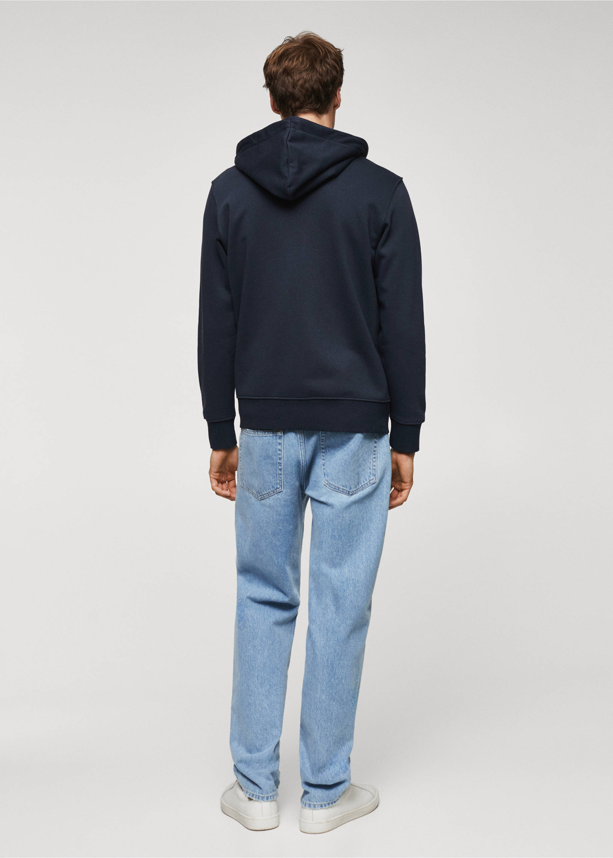 Cotton zip-up hoodie - Reverse of the article, Navy. Ref: 67050441-00.